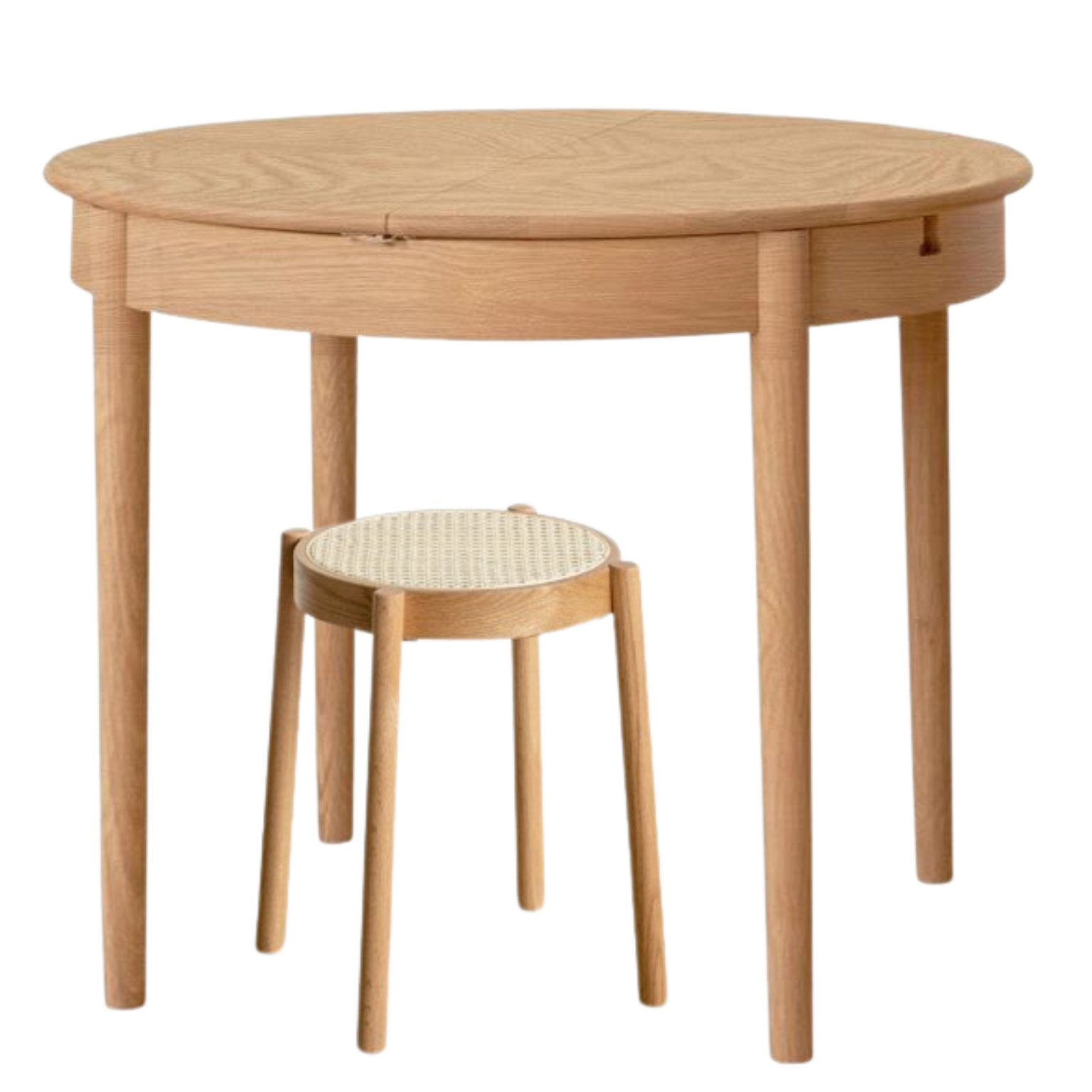 (39.4-51.2)x39.4x29.5 inch / (100-130)x100x75 cm / natural wood color / folding round table + stools 4 pcs