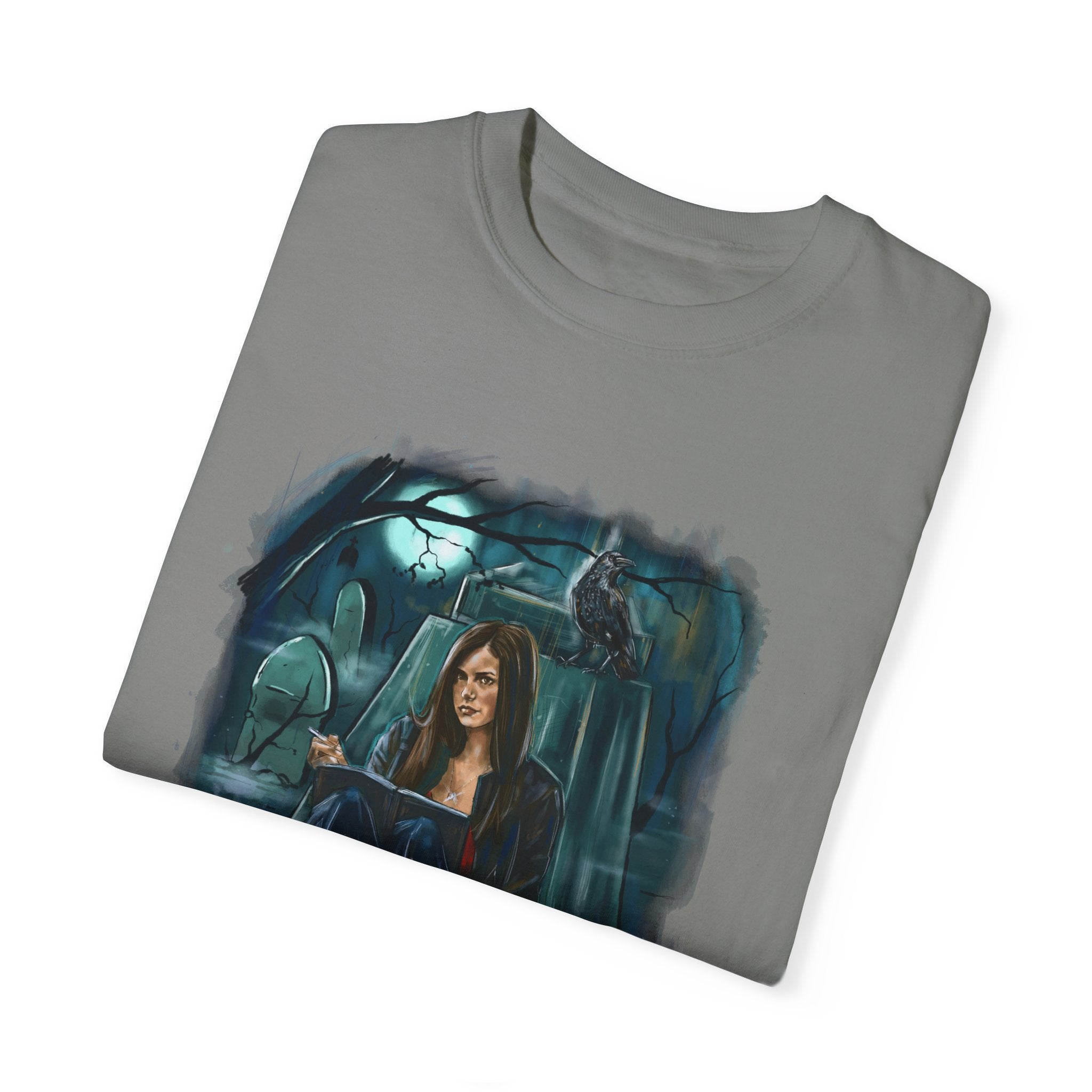 Gloomy Graveyard Girl Graphic T-Shirt - Gothic Horror Fashion for Women | Perfect for Halloween, Cosplay & Alternative Style Outfits