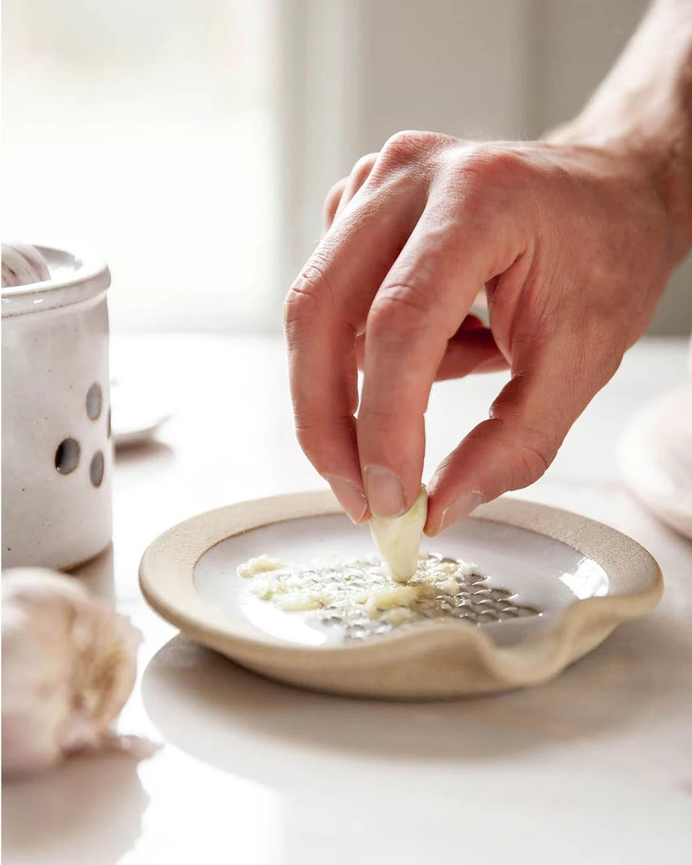 Farmhouse Pottery Silo Garlic Grater Dish - Ceramic Garlic Grinder & Keeper for Fresh Garlic - Perfect for Cooking, Baking & Kitchen Decor