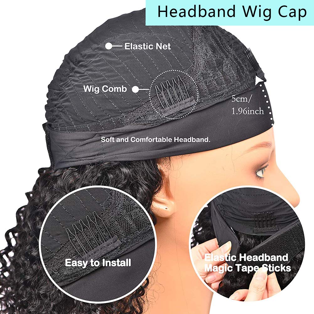 XSY Deep Wave Human Hair Headband Wig - 26 Inch Brazilian Virgin Hair for Black Women | 150% Density Curly Half Wig | No Lace Front | Natural Color | Perfect for Daily Wear, Parties & Protective Styling