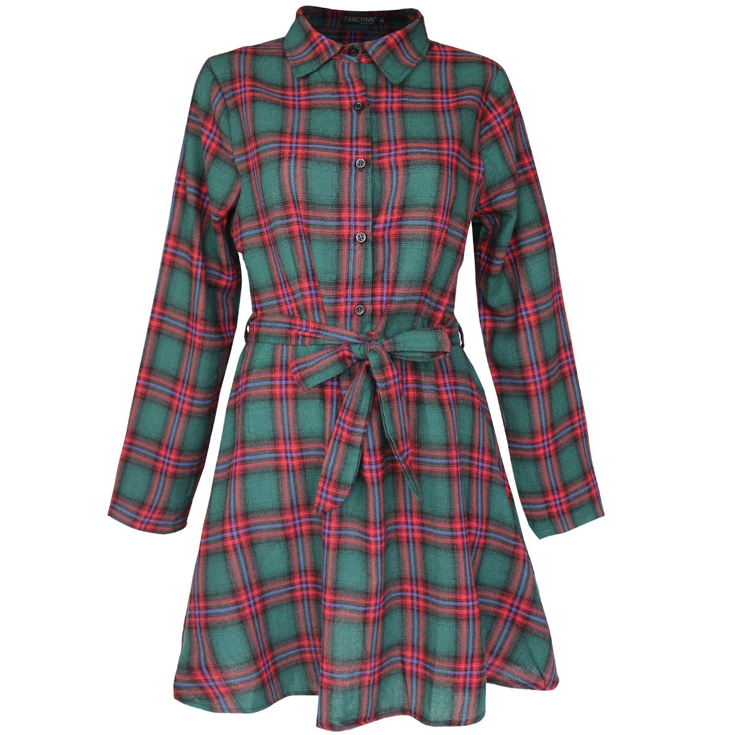 FANCYINN Women's Long Sleeve Plaid Tunic Top - Casual Flannel Shirt Dress for Fall & Winter | Perfect for Office, Date Night & Holiday Outfits