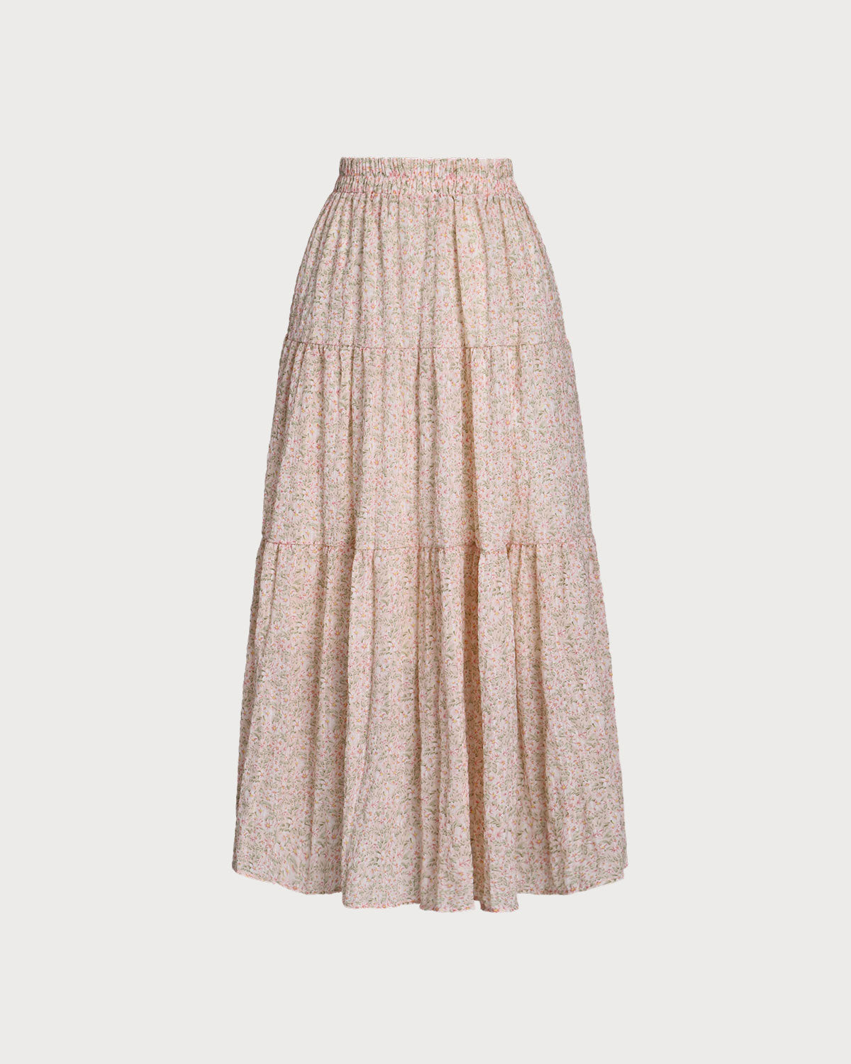 Pink Floral Elastic Waist Pleated Midi Skirt for Women - Summer Casual A-Line Skirt with Pockets - Perfect for Office, Date Night & Vacation Outfits