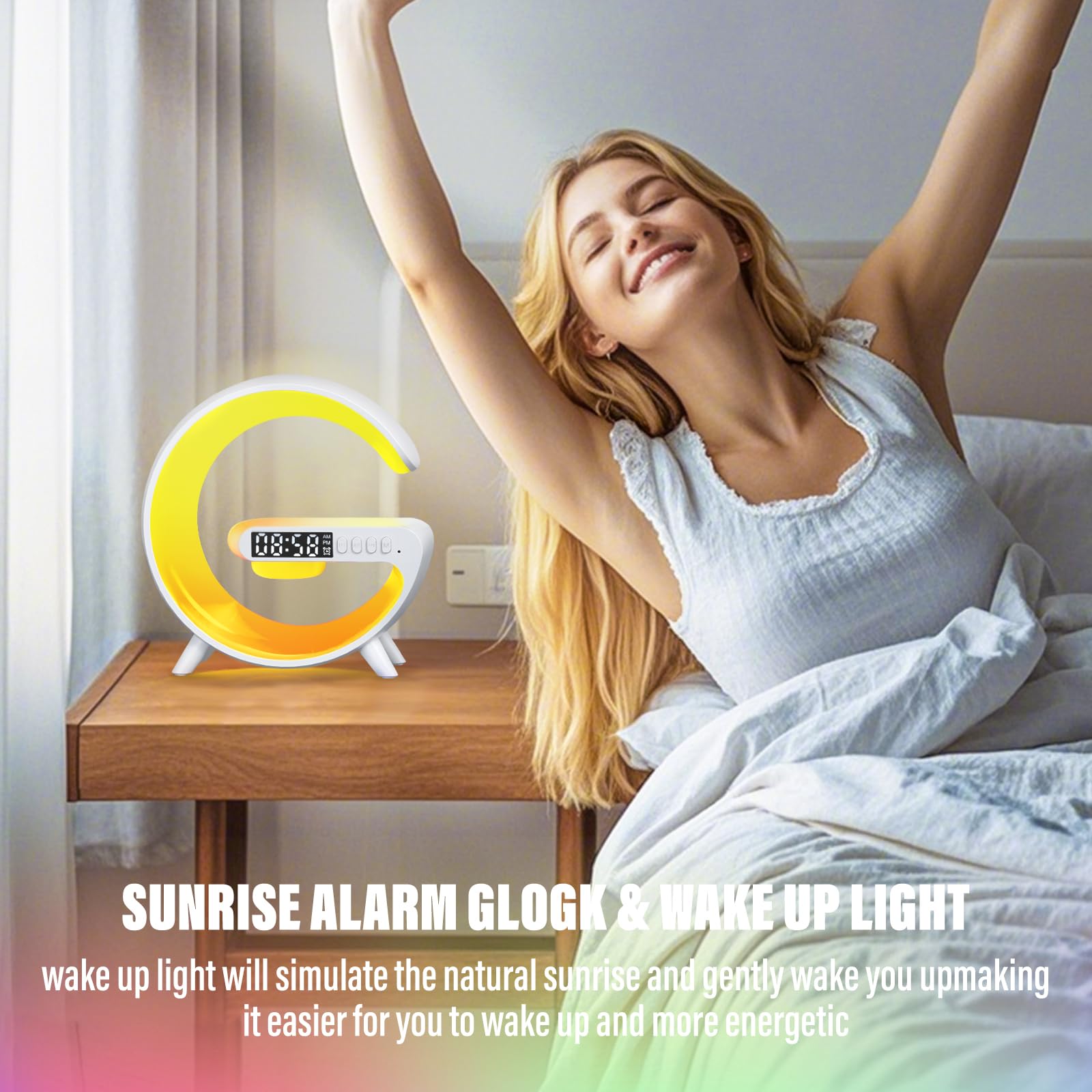 Wireless Charging LED Night Light with Bluetooth Speaker & Alarm Clock - Multifunctional Atmosphere Lamp for Bedroom, Dorm, Office Desk - Perfect Gift for Kids & Adults (Home Decor, Study Lamp, Mood Lighting)