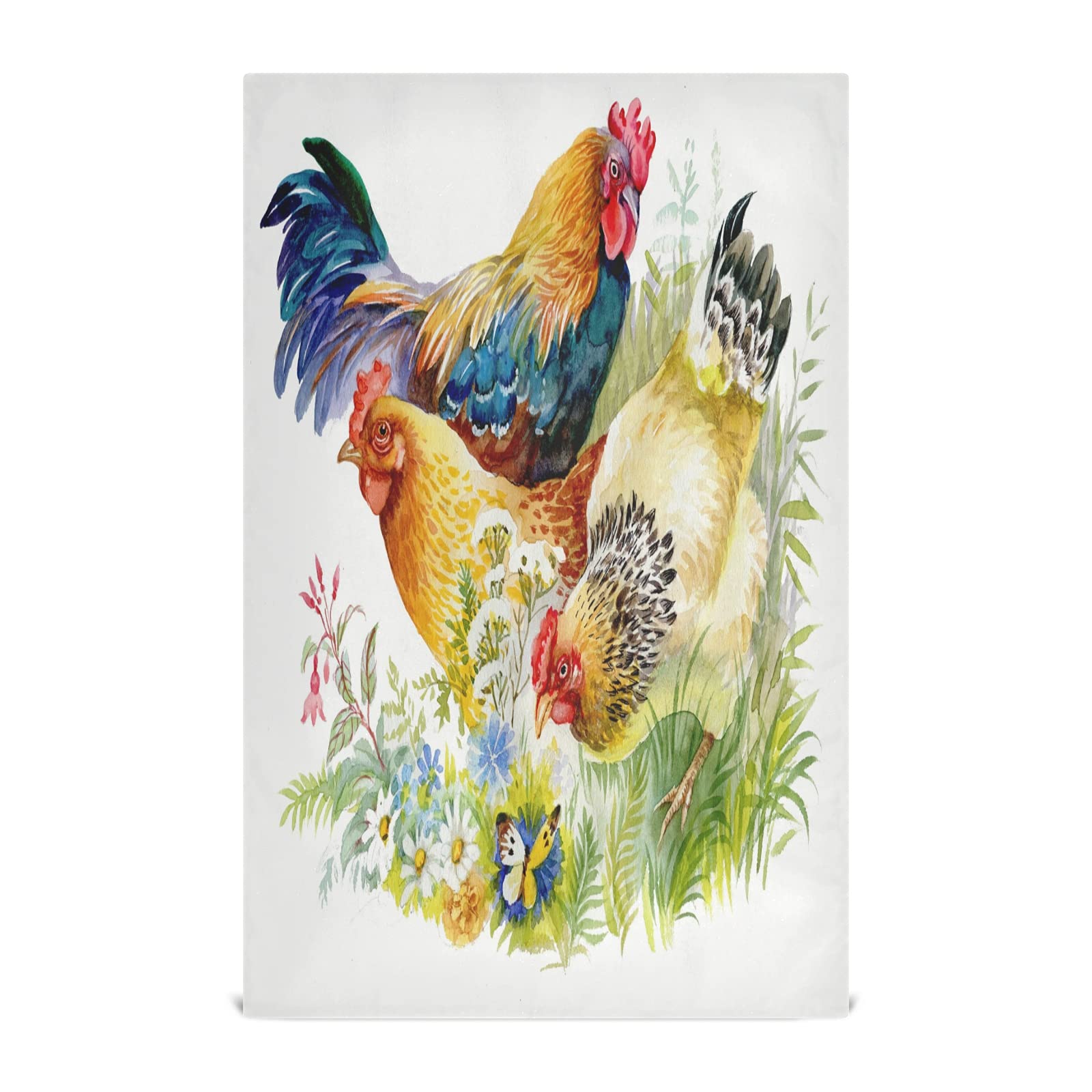 ALAZA Set of 4 Chicken Rooster Butterfly Watercolor Kitchen Towels - Super Absorbent & Soft Dishcloths (18x28 inches) for Dishes, Bar, Tea & Home Decor