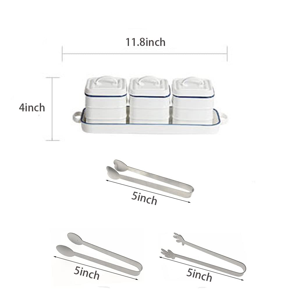 Premium Ceramic Canister Set of 3 - Airtight Kitchen Storage Containers for Coffee, Tea, Sugar & Dry Goods with Stainless Steel Lids & Serving Tray - Elegant Countertop Organization for Pantry, Dining Table & Coffee Station