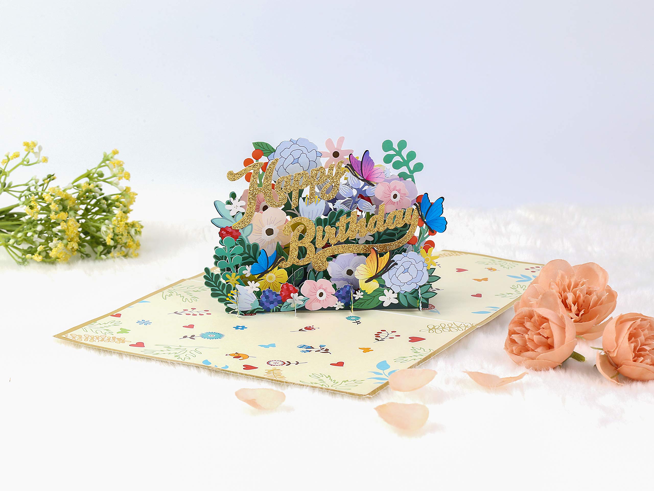 Happy Birthday Card with Flowers - Gift for Mom, Dad, Wife, Husband - Perfect for Celebrations
