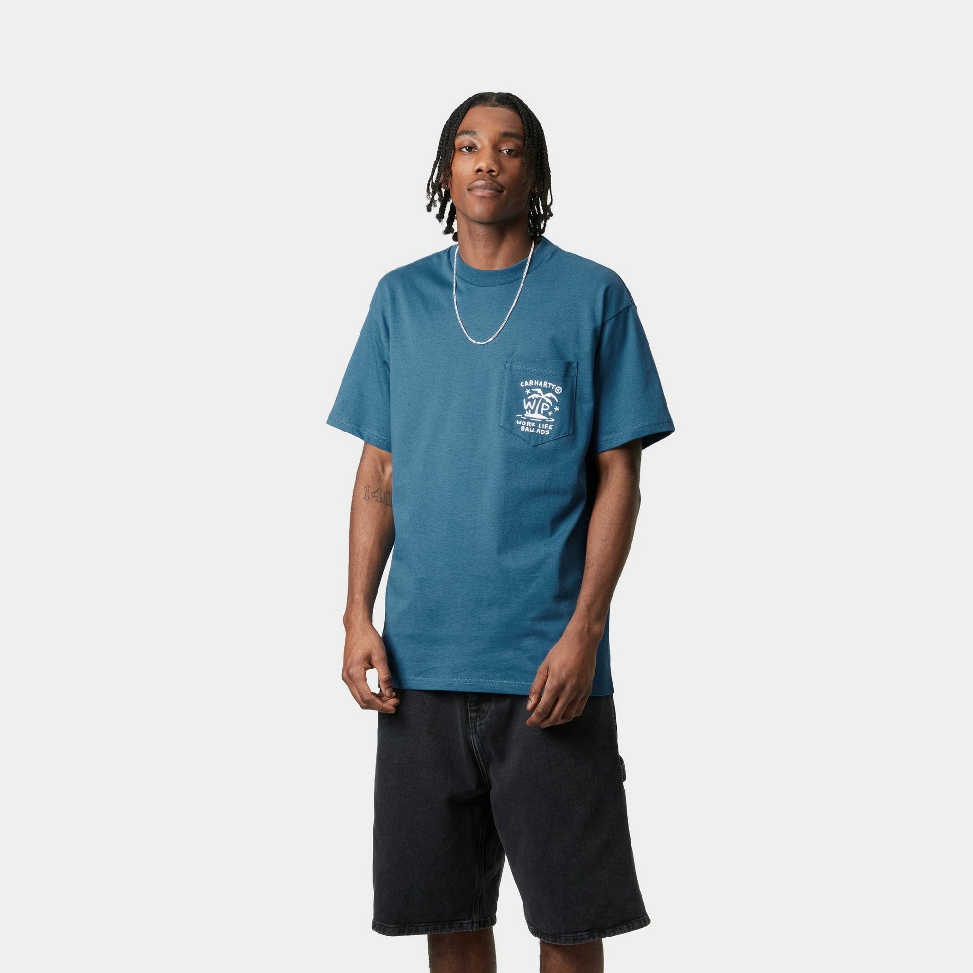 Fragments Pocket T-Shirt for Men - Sodalite Blue & White Casual Tee | Perfect for Everyday Wear, Street Style & Layering