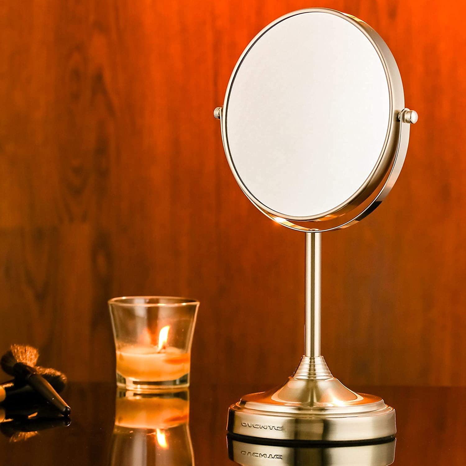 OVENTE 7-Inch Double-Sided Vanity Mirror with 1X/7X Magnification - 360° Swivel Stand, Brushed Nickel Finish - Perfect for Makeup, Skincare & Grooming on Dresser, Bedroom Vanity or Office Desk
