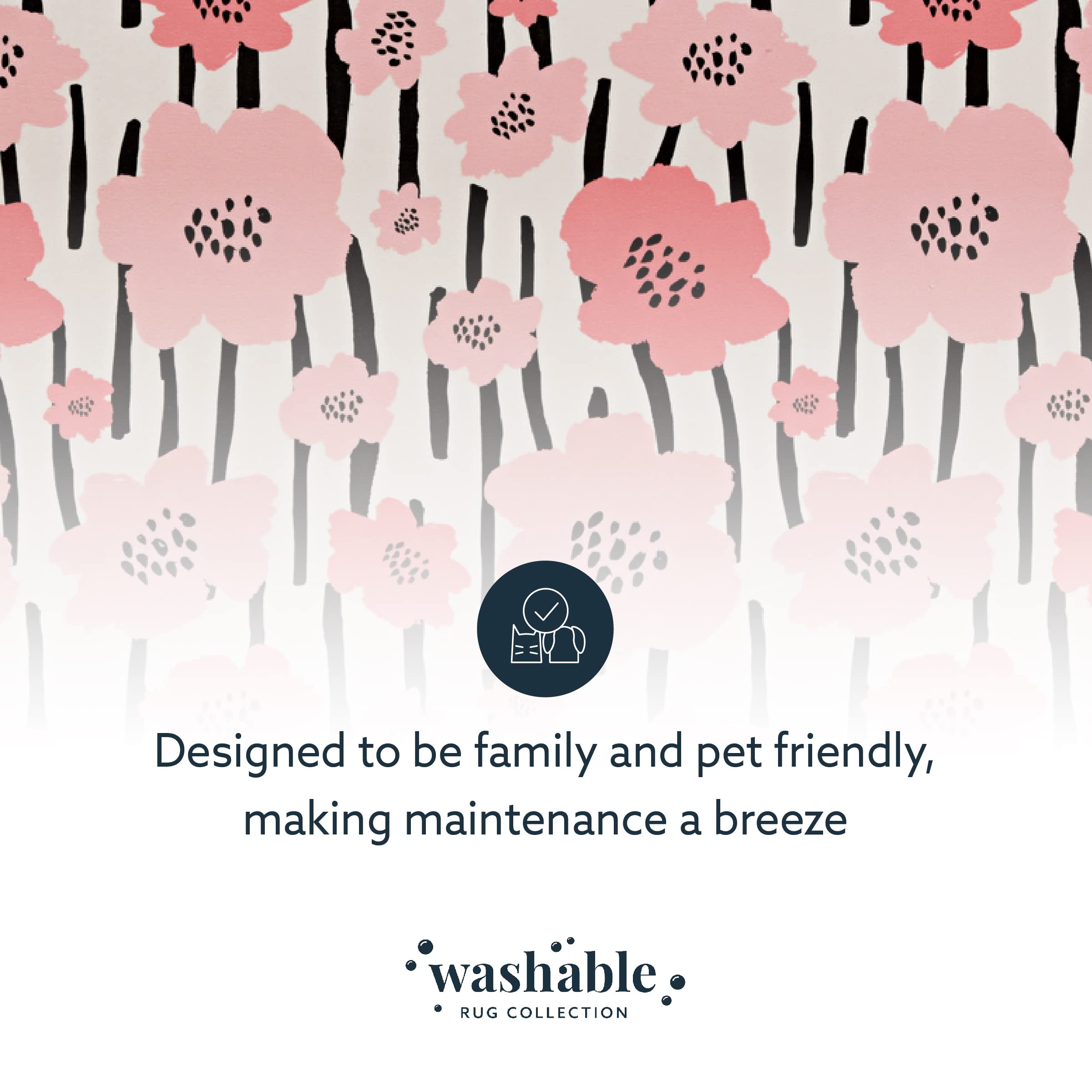 Minley Washable Rug 3' x 5' - Ivory & Pink Soft Accent Carpet for Living Room, Bedroom, Nursery | Stain-Resistant & Machine Washable Indoor Area Rug