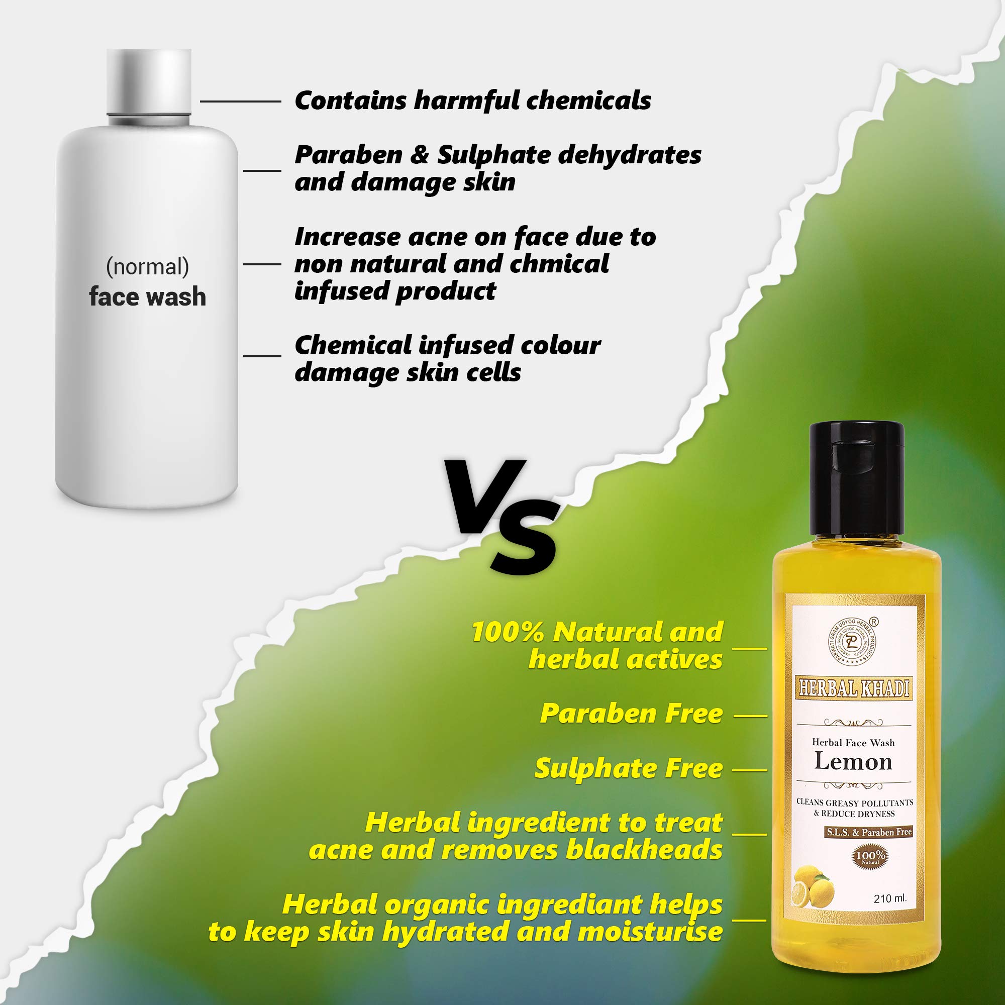 Khadi Lemon & Honey Natural Face Wash - Sulfate & Paraben Free for Oily Skin, Anti-Acne & Pollution Cleanser (Pack of 2, 210ml) - Men & Women - Perfect for Daily Skincare Routine & Pimple Control