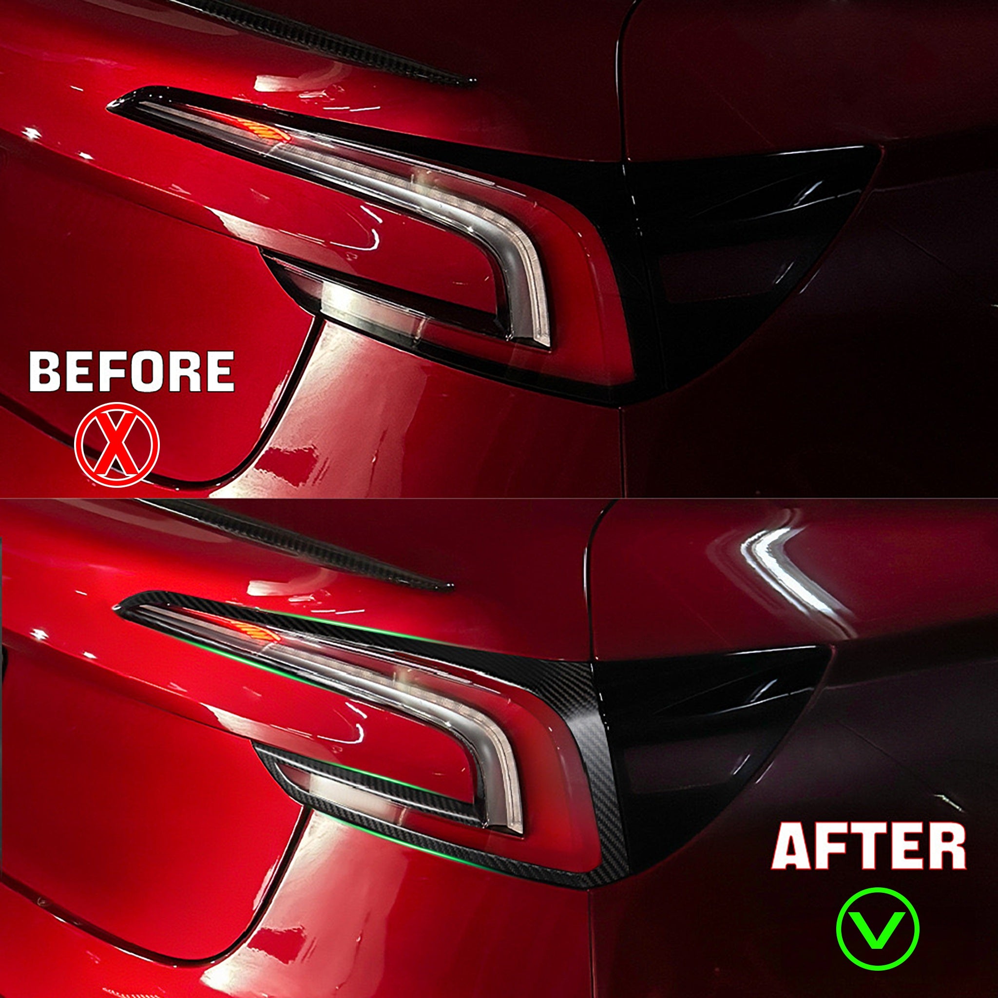 Tesla 2024+ Model 3 Highland Carbon Fiber Tail Light Accents - Sporty Rear Styling Upgrade for Enhanced Aesthetics & Performance | Perfect for Car Enthusiasts & Customization Lovers