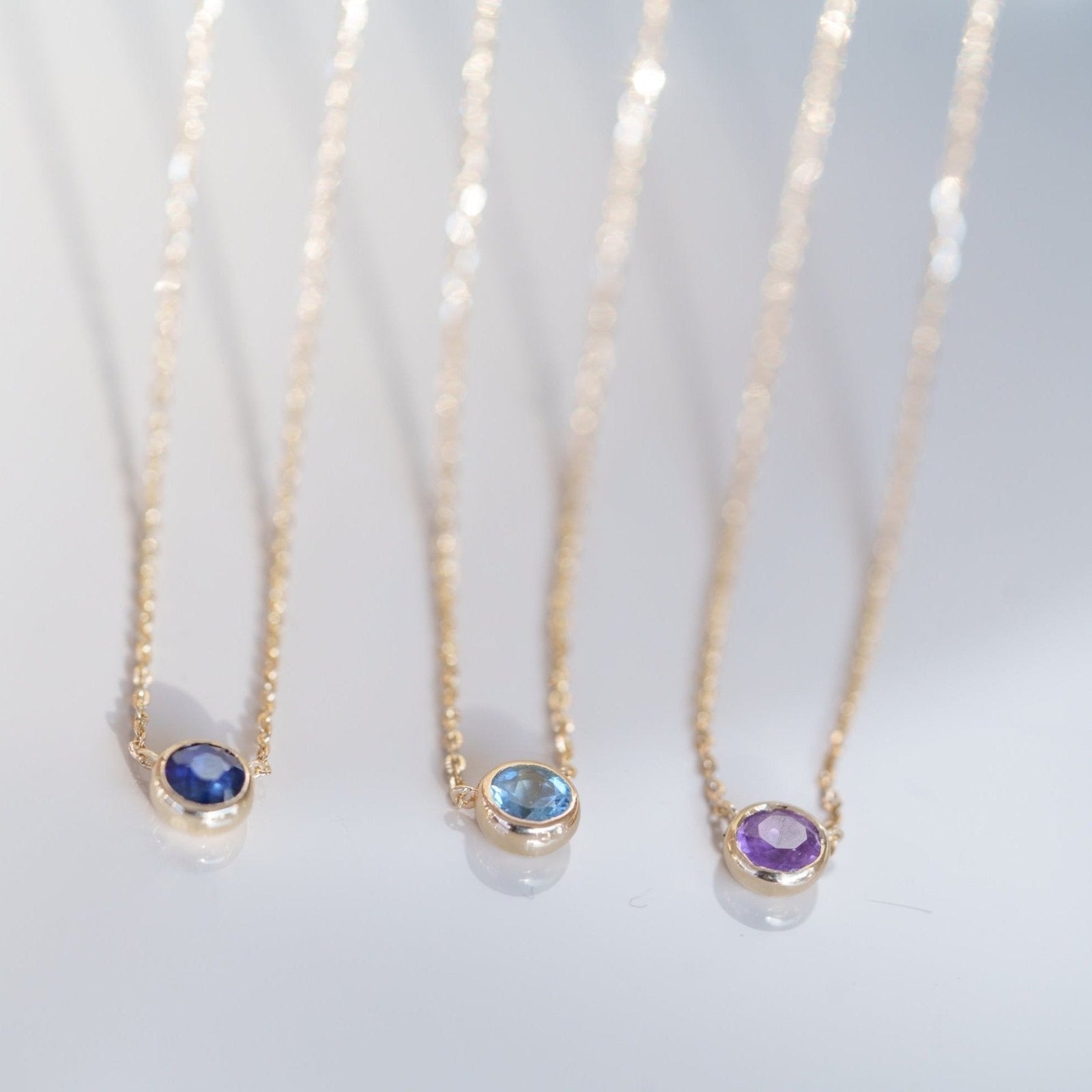 14K Yellow Gold Amethyst Bezel Station Necklace - Elegant Jewelry for Women, Perfect for Gifts, Weddings & Everyday Wear