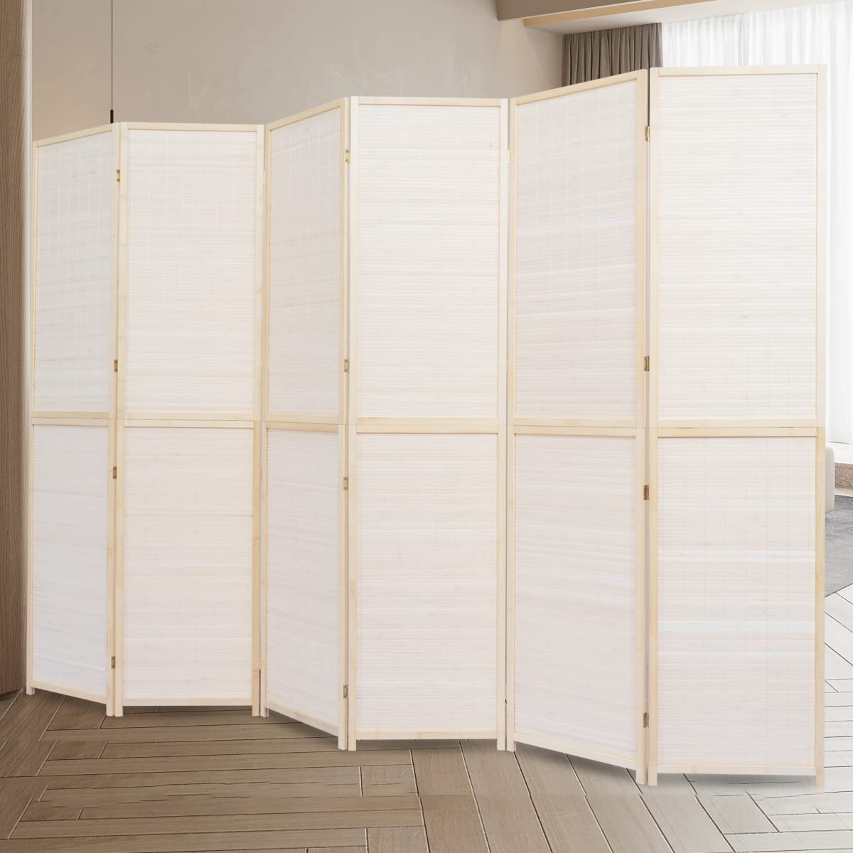 6 FT Tall Bamboo Room Divider - 6 Panel Folding Privacy Screen with Woven Mesh Design, Portable Freestanding Partition for Home, Office & Event Spaces (Beige) | Perfect for Room Separation, Privacy Screening & Decorative Accents