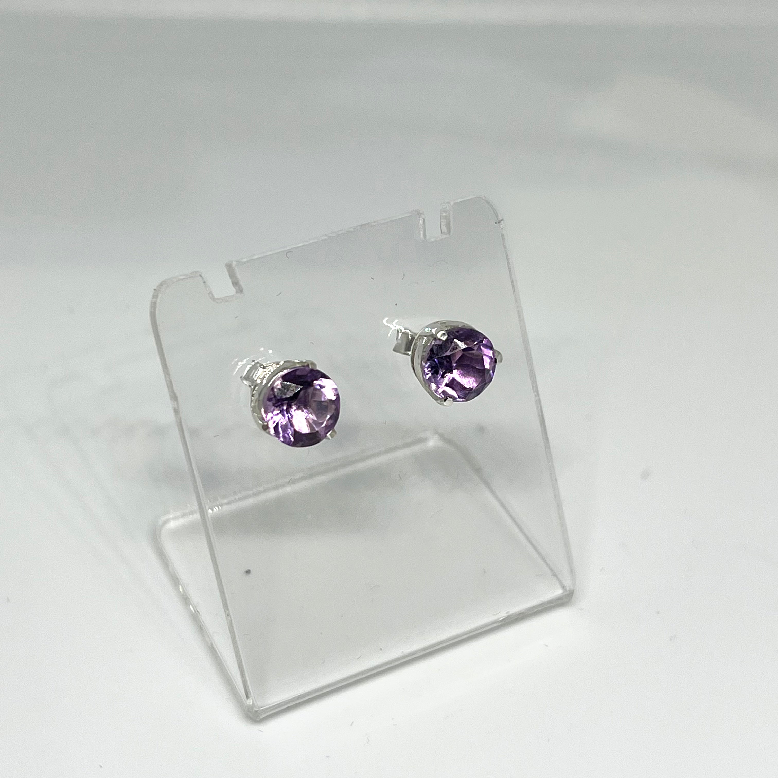 7mm Round Faceted Gemstone Stud Earrings - 3 Prong Set for Women (PSE006) | Perfect for Everyday Wear, Parties & Gifts