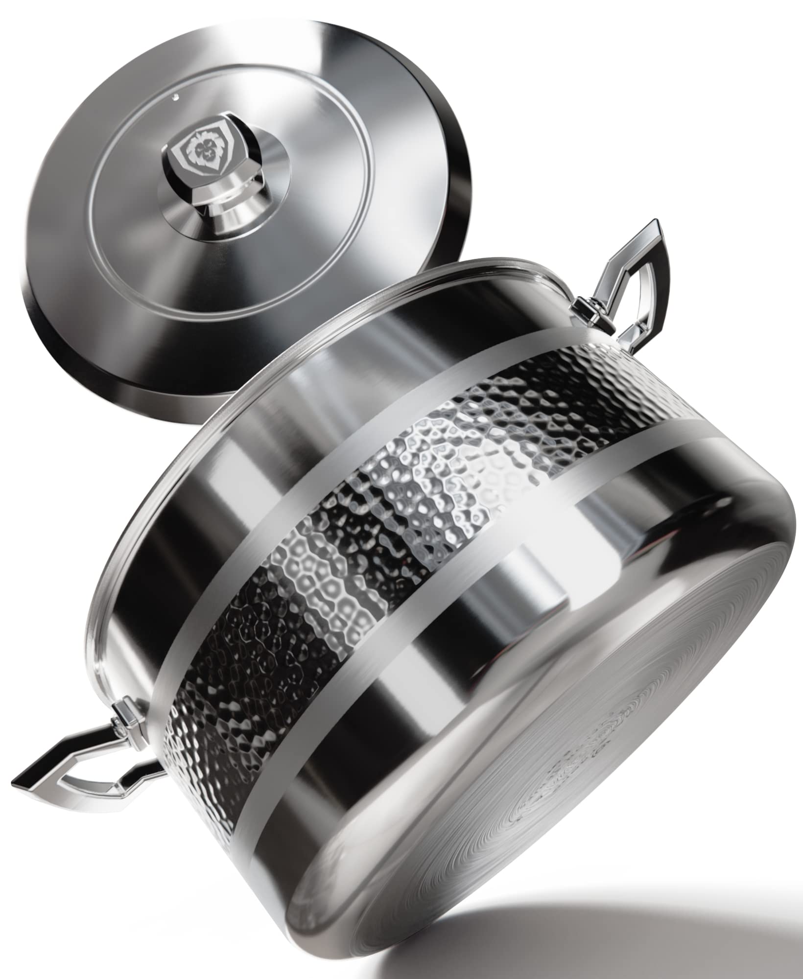 Premium DALSTRONG 8 Quart Stock Pot - 5-Ply Copper Core Cookware with Lid & Pot Protector - Hammered Finish Dutch Oven for Soups, Stews & Pasta - Professional Kitchen & Home Cooking Essential