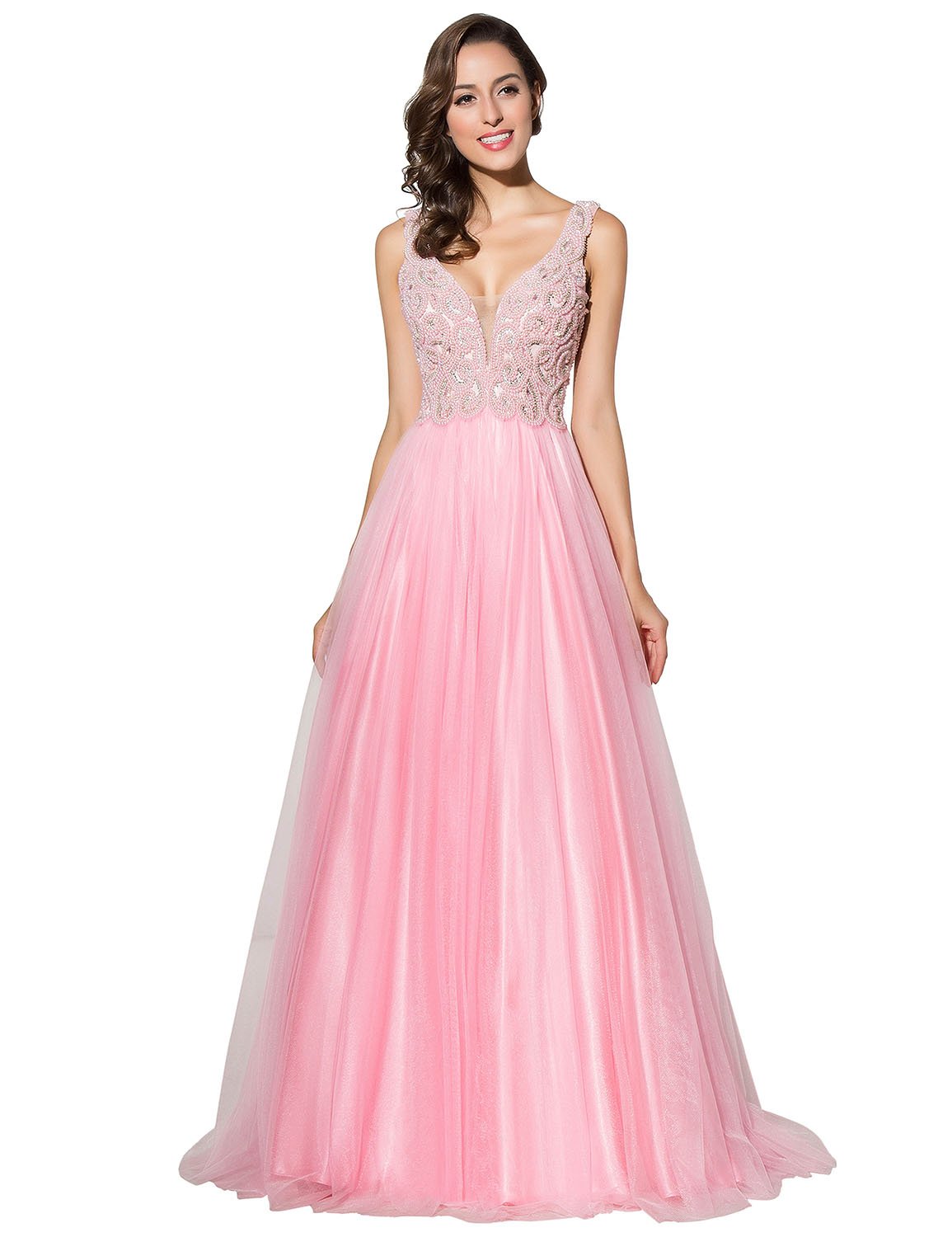 Sarahbridal Women's Long Beaded Pearl Prom Evening Dresses 2022 - Elegant Wedding Party Ball Gowns for Homecoming, Quinceañera & Formal Events