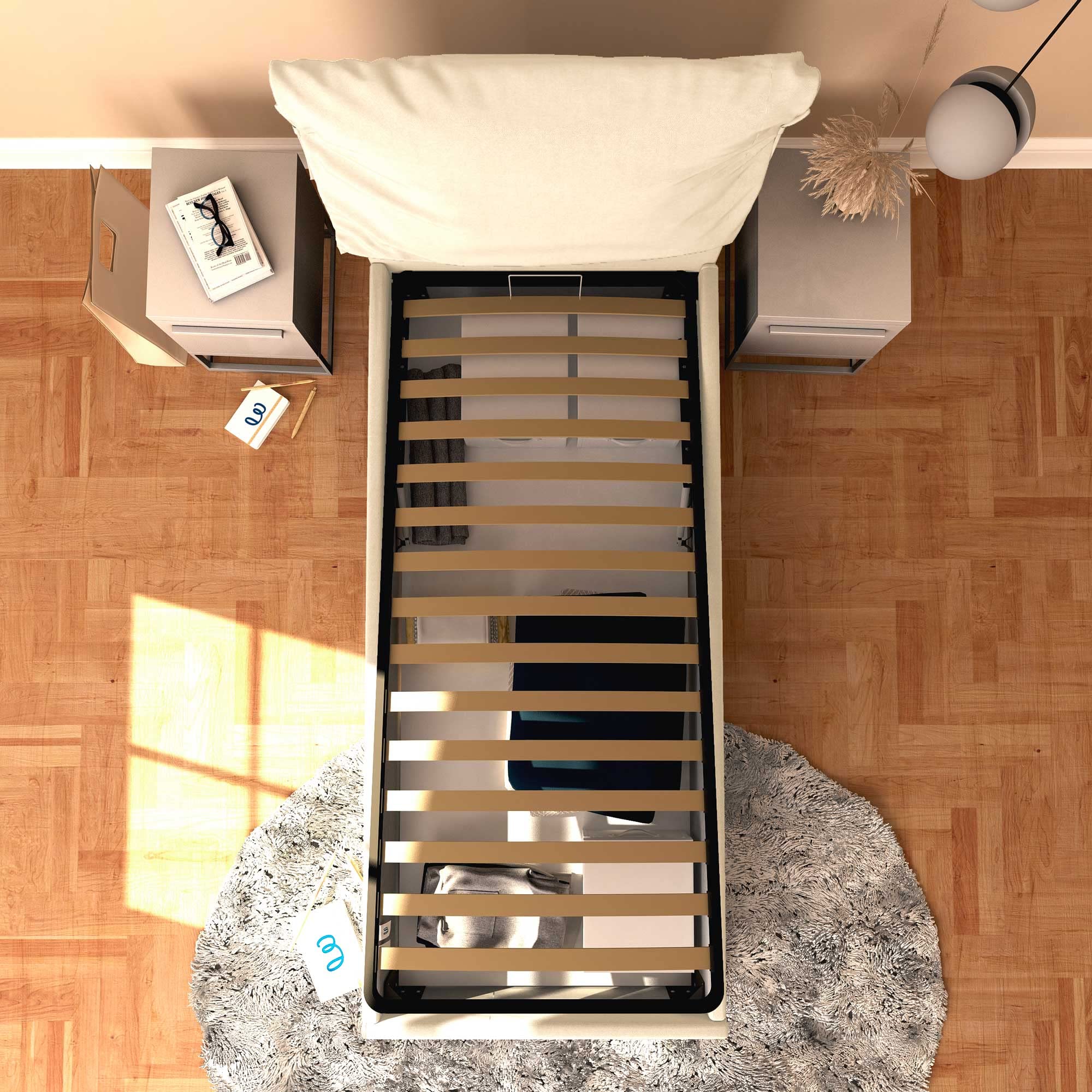 Baldiflex Licia Soft Single Bed with Storage, Synthetic Leather Upholstery, Slatted Base for Single Mattress, 80 x 190 cm, Light Beige - Perfect for Small Bedrooms, Guest Rooms & Studio Apartments