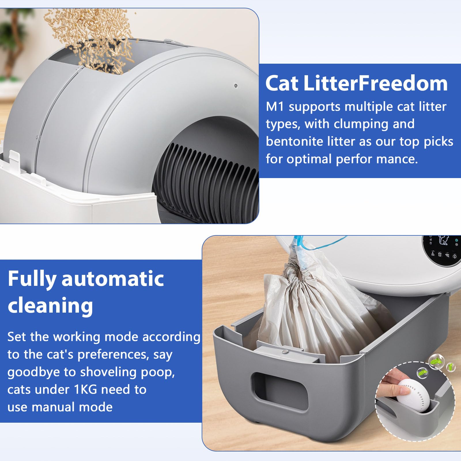 Self Cleaning Cat Litter Box - 95L Automatic Litter Box for Multiple Cats with APP Control & Odor-Free Waste Disposal (Includes Trash Bags) - Perfect for Busy Pet Owners & Multi-Cat Households