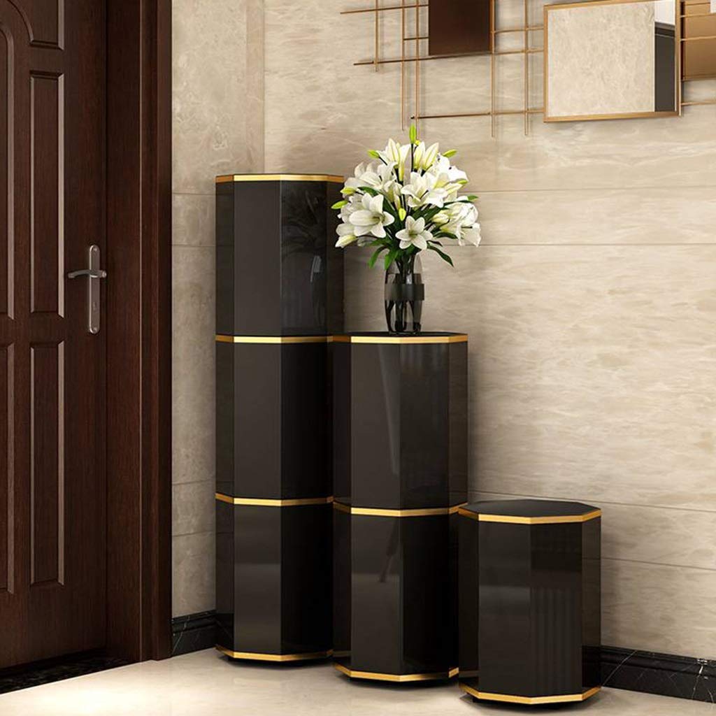 Black Glossy Over The Door Shoe Storage Cabinet - Slim Rotating Metal Shoe Rack (35 x 35 x 45cm) - Space Saving Organizer for Entryway, Closet & Small Apartments