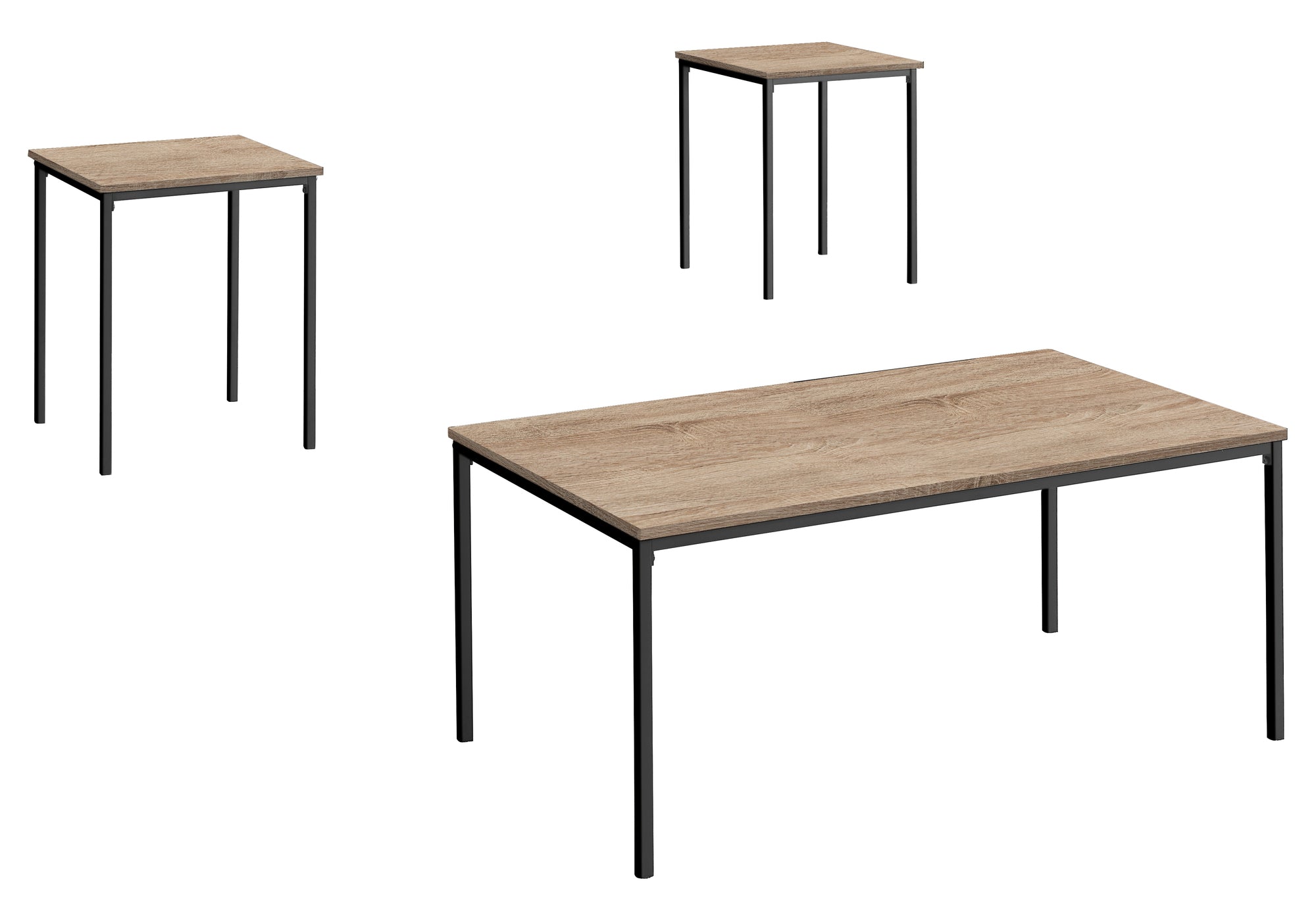 Modern 3-Piece Coffee Table and End Table Set - Black Metal Frame with Dark Taupe Laminate Top - Perfect for Living Room, Lounge & Office Decor