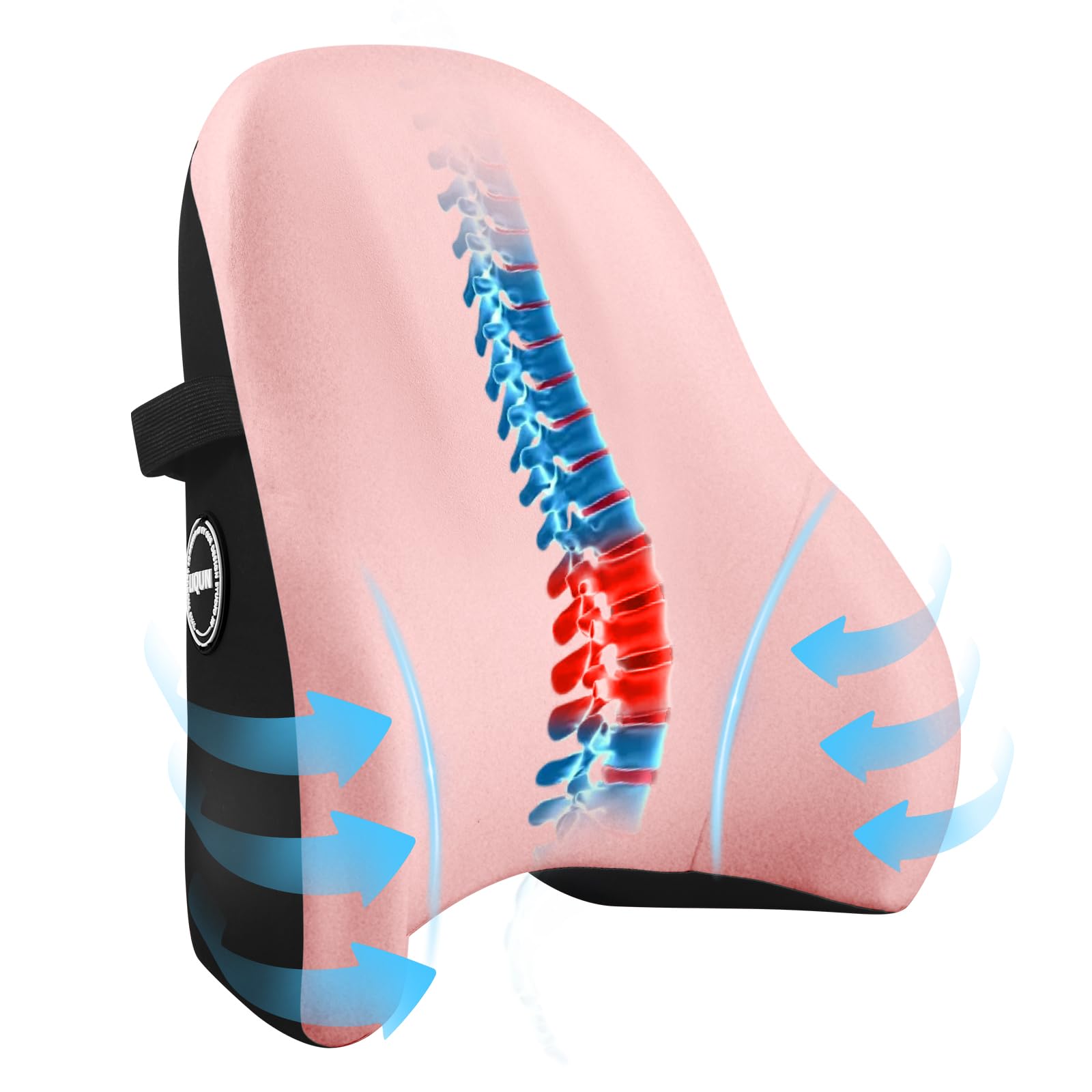 Memory Foam Lumbar Pillow for Office & Car - Back Pain Relief & Posture Support (Pink) - Perfect for Work & Travel