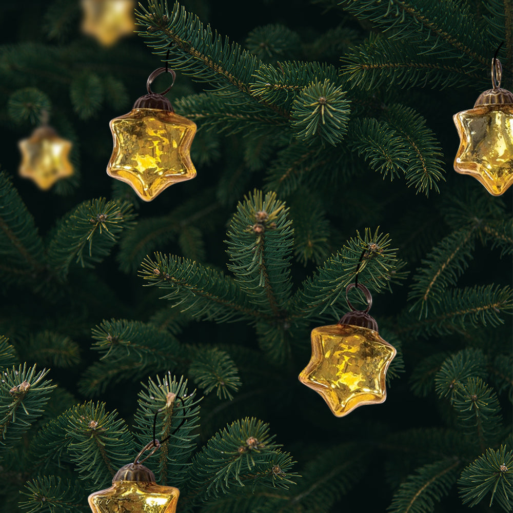6 Pack Gold Mercury Glass Star Ornaments for Christmas Tree - Elegant Holiday Decor for Home, Party & Festive Celebrations