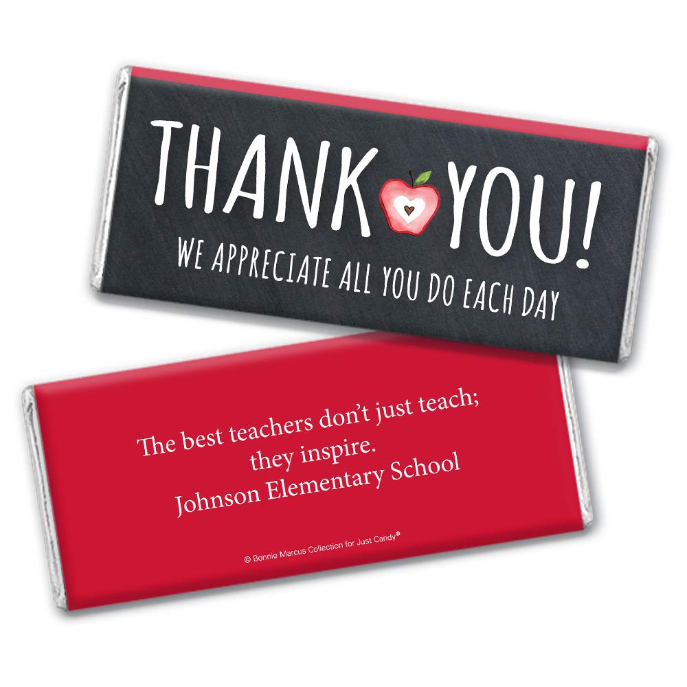36 Pack Personalized Teacher Appreciation Thank You Chocolate Candy Bars - Bulk Apple Flavored Gifts for Teachers, Staff, Students - Perfect for Classroom Rewards, End of Year Gifts & Thank You Tokens