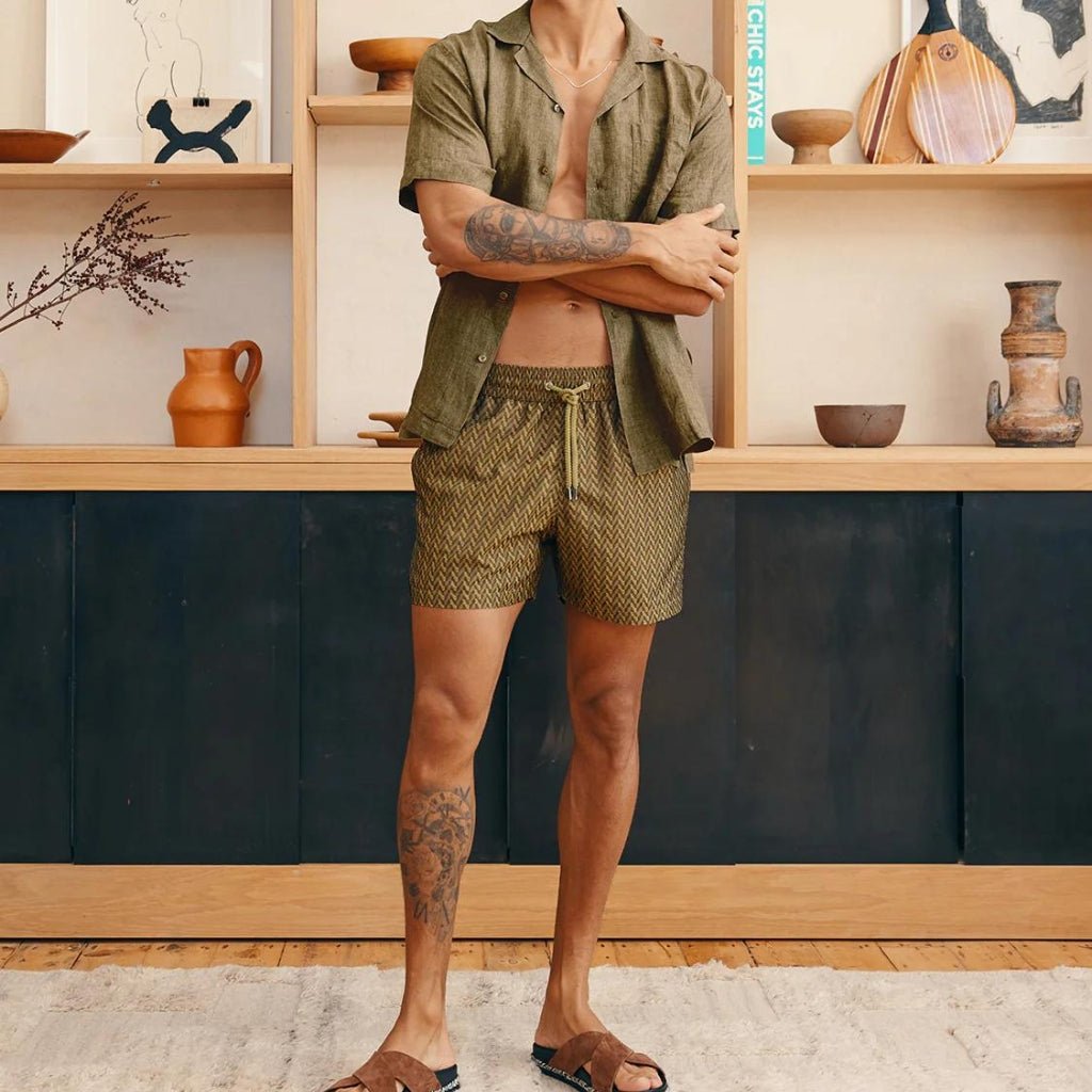 FRESCOBAL CARIOCA Men's Sport Swim Shorts - Quick Dry, Comfortable Beach Swim Trunks for Swimming, Surfing & Vacation - Copacabana Style in Khaki Color