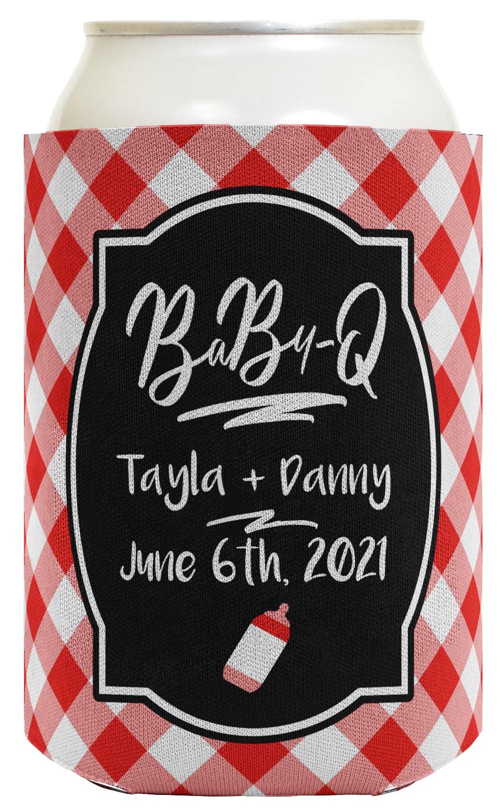 Personalized Baby Shower Can Coolers - 96 Pack Custom Koozies with Text & Date - Red Insulated Beverage Sleeves for Summer Parties, Gender Reveals & Outdoor Events