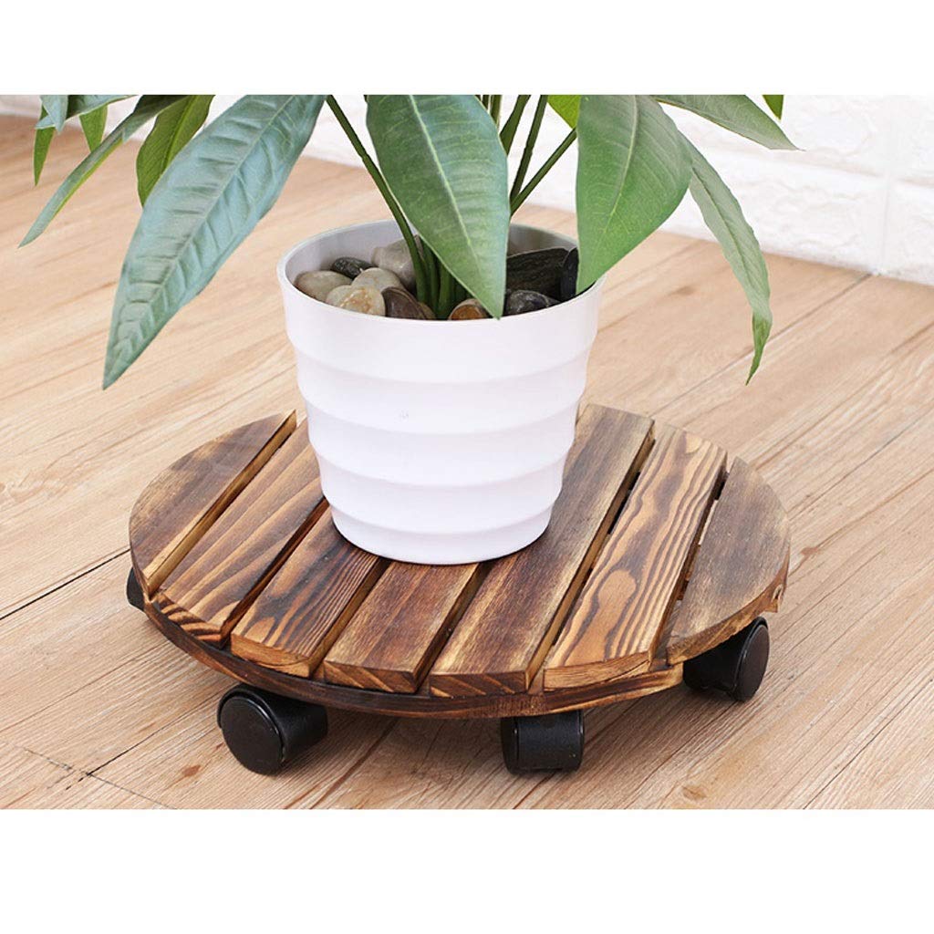 Round Pine Wooden Planter Caddy with 4 Lockable Wheels - 18 Inch Plant Stand for Indoor & Outdoor Use - Heavy Duty Flower Pot Mover for Garden, Patio, Balcony and Home Decor