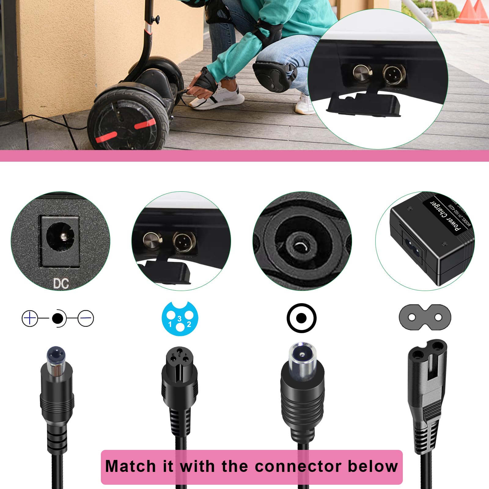42V 2A Electric Scooter Charger for 36V Lithium Batteries - Compatible with Jetson, Gotrax, Swagtron, Hiboy & Segway Ninebot E-Bikes - Fast Charging for Commuting & Urban Travel