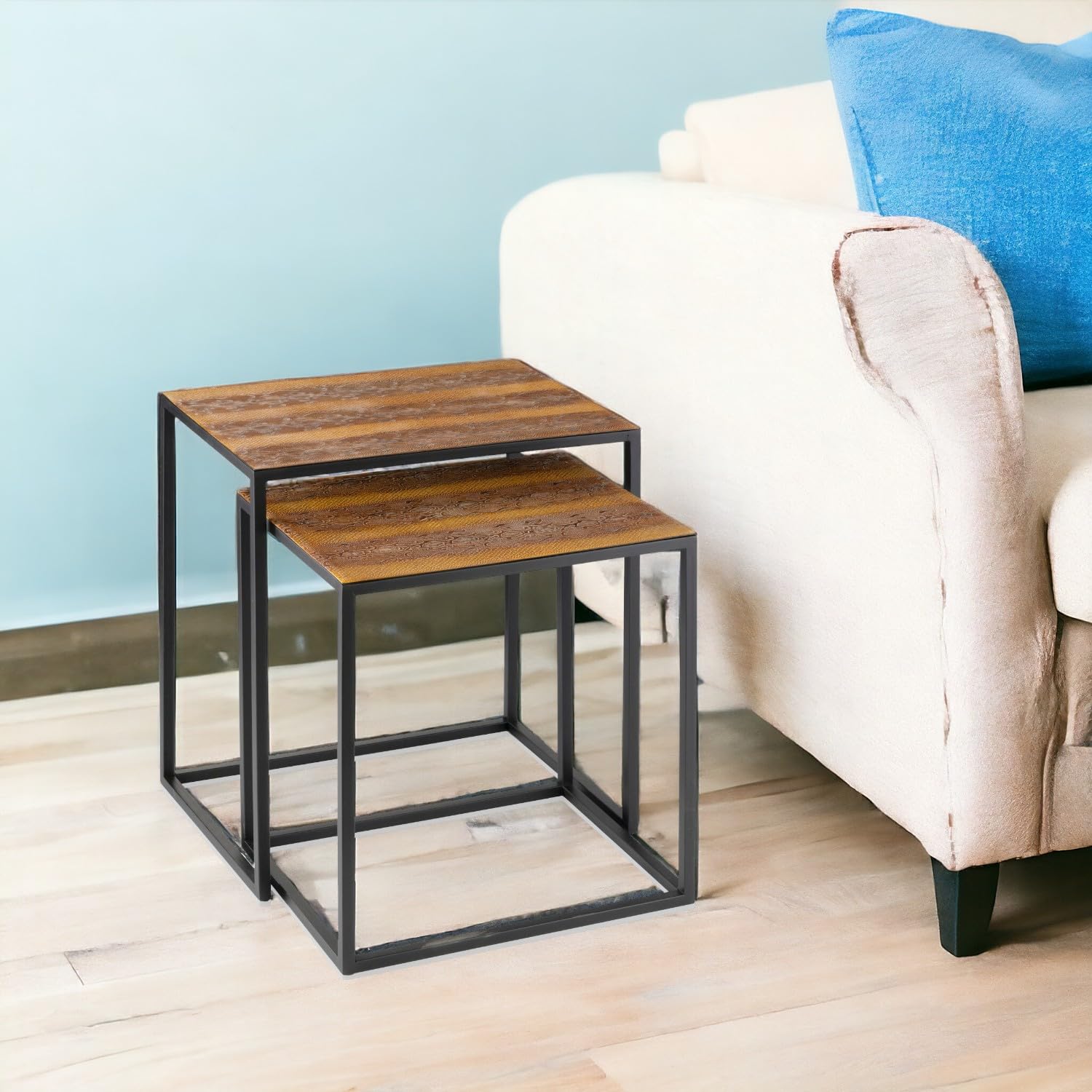 Modern Rattlesnake Faux Skin End Tables - Set of 2, Nesting Coffee Tables for Living Room with Realistic Finish | Perfect for Small Spaces, Home Decor & Western Style Interiors