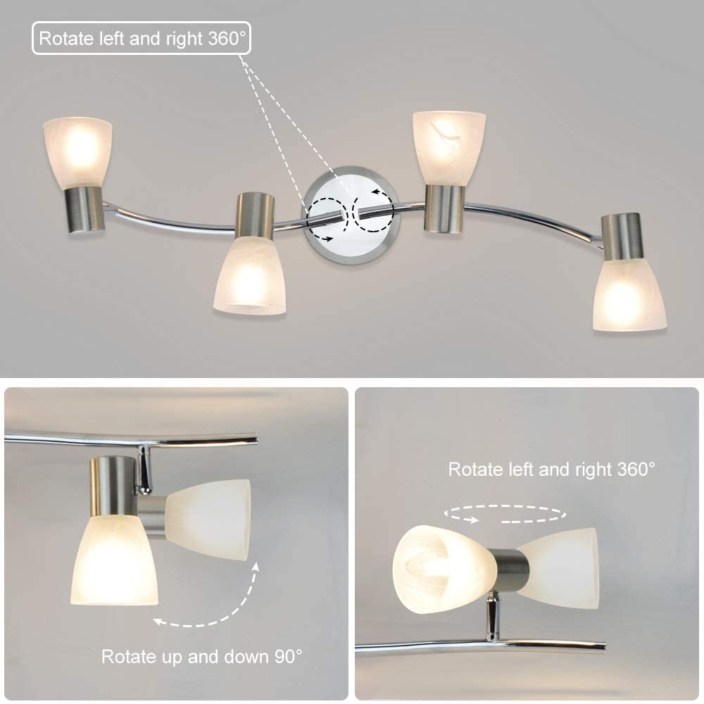 Depuley 4-Way Rotatable LED Ceiling Light - Adjustable Swiveling Spotlight Bar with Patterned Glass Shade for Kitchen, Living Room, Bedroom - Energy Efficient Modern Lighting (No Bulbs Included) - Perfect for Task Lighting, Accent Decor & Ambient Illumination
