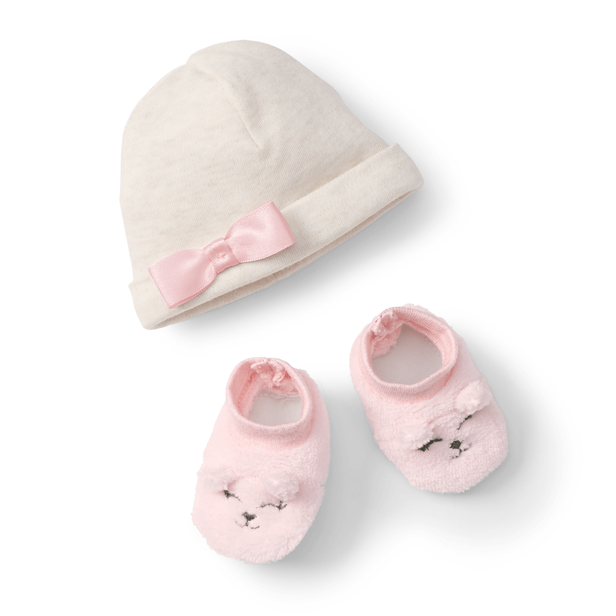 Pink Bow Beanie & Booties Set for Bitty Baby® Dolls - Newborn Photo Props, Baby Shower Gifts & Doll Accessories