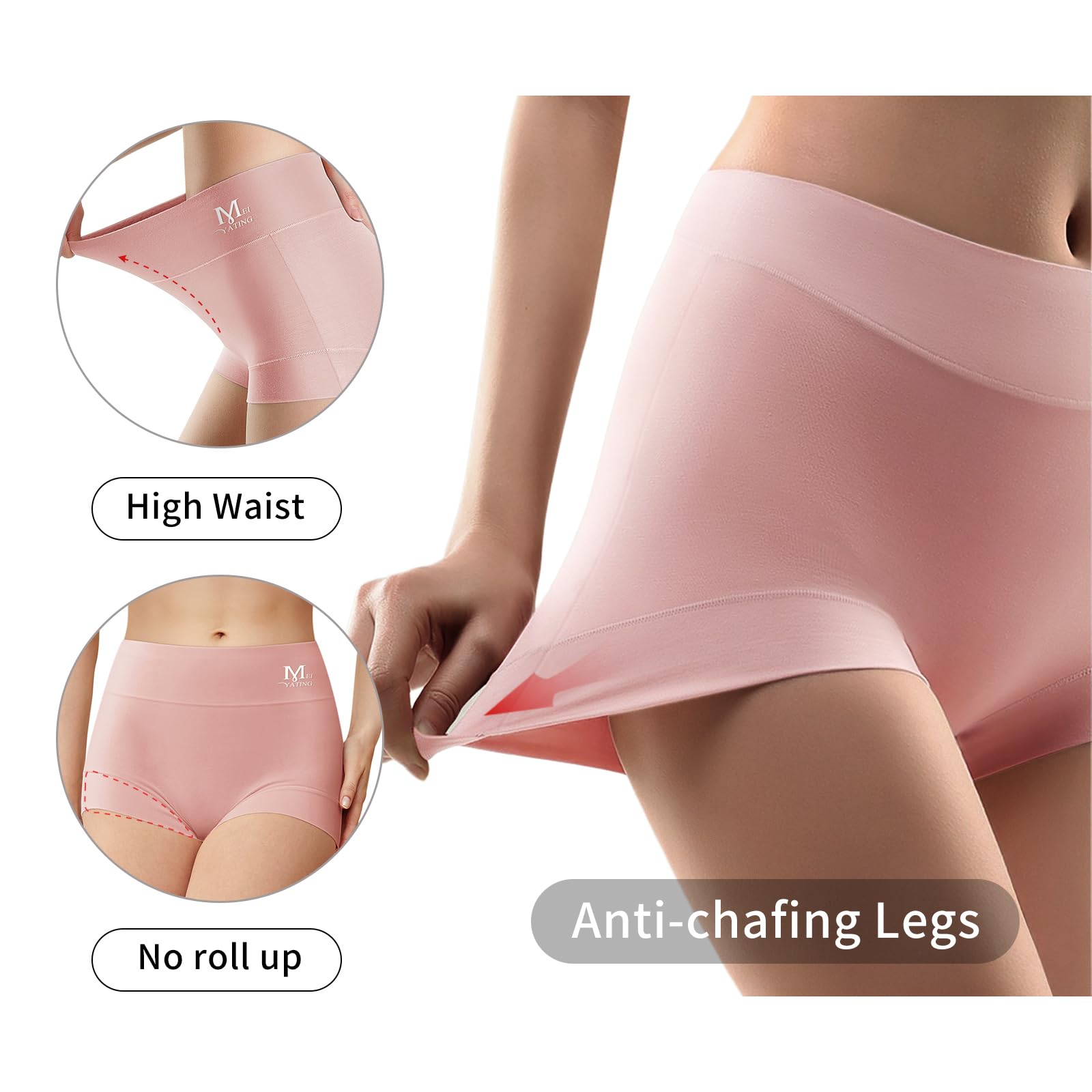 MEIYATING Women's High Waisted Cotton Boy Shorts Underwear - 4 Pack Stretch Briefs for Comfort & Support | Perfect for Yoga, Sleep & Everyday Wear