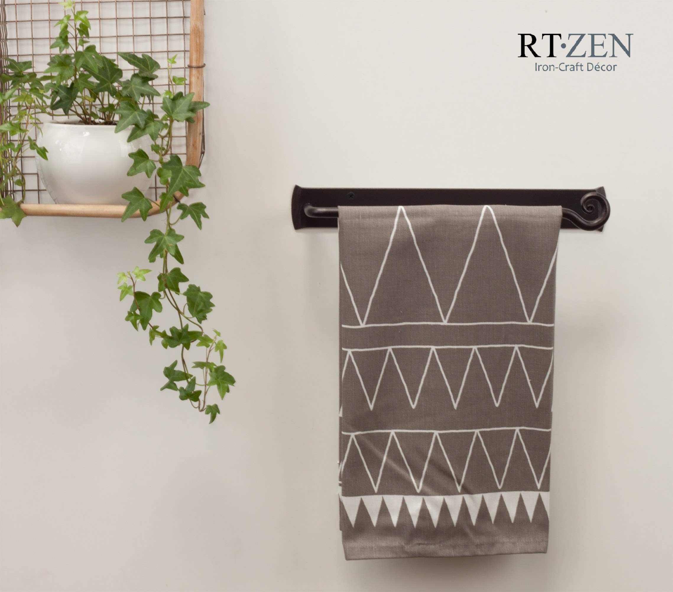 RTZEN Matte Black Hand Towel Holder - Farmhouse Wrought Iron Wall Mounted Towel Bar for Bathroom & Kitchen - 10