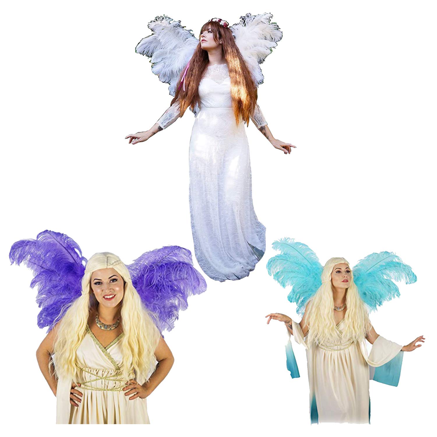 ZUCKER Halloween Costume Bundle with Ostrich Feather Wings - Perfect for Halloween Parties, Cosplay & Costume Events