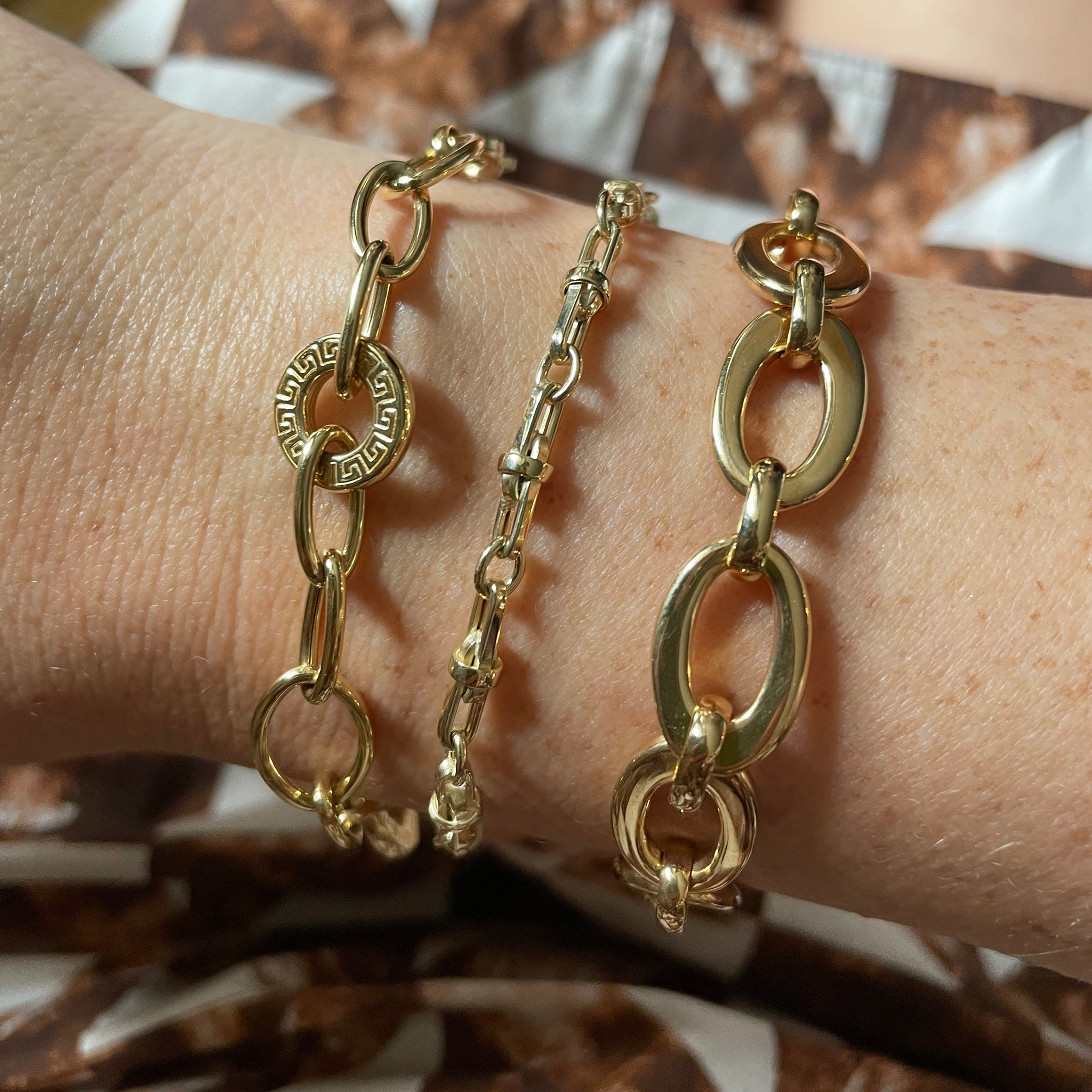 14K Yellow Gold Italian Interlocked Mixed Link Bracelet for Women - Elegant Layered Jewelry for Everyday Wear & Special Occasions