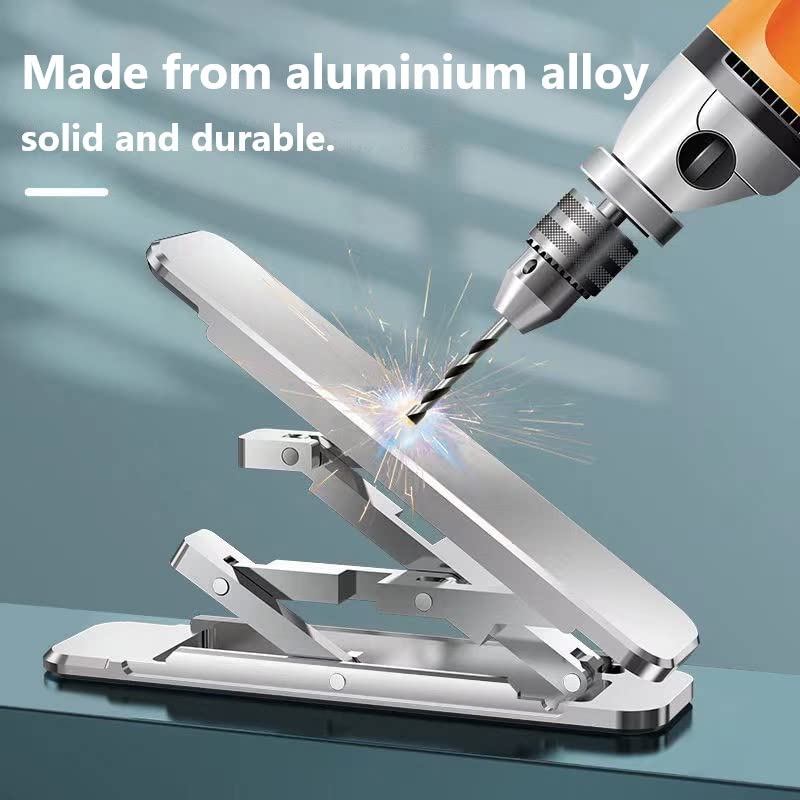 Adjustable Angle Foldable Cell Phone Stand Holder for iPhone, iPad, Tablets - Black & Silver | Perfect for Desk, Bed, Car & Office Use