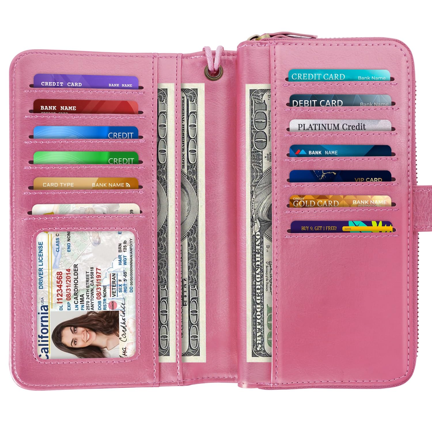 Women's RFID Blocking Leather Wallet with Multi Card Slots & Wrist Strap - Slim Clutch Purse Organizer for Credit Cards, Cash & ID - Perfect for Travel, Shopping & Everyday Use