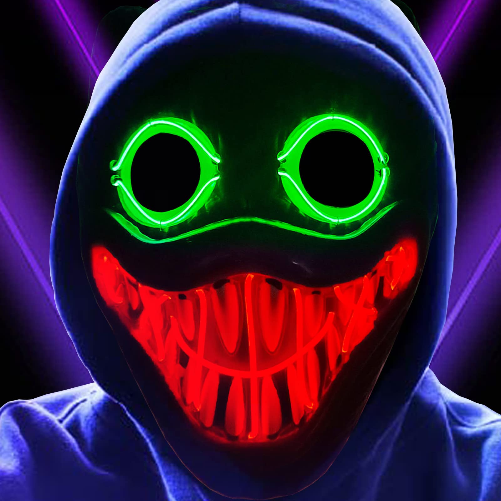Scary Halloween Mask with LED Lights - 3 Light Modes Purge Style Masquerade Mask for Halloween Parties, Cosplay & Horror Events | Perfect for Trick or Treat, Haunted Houses & Costume Contests