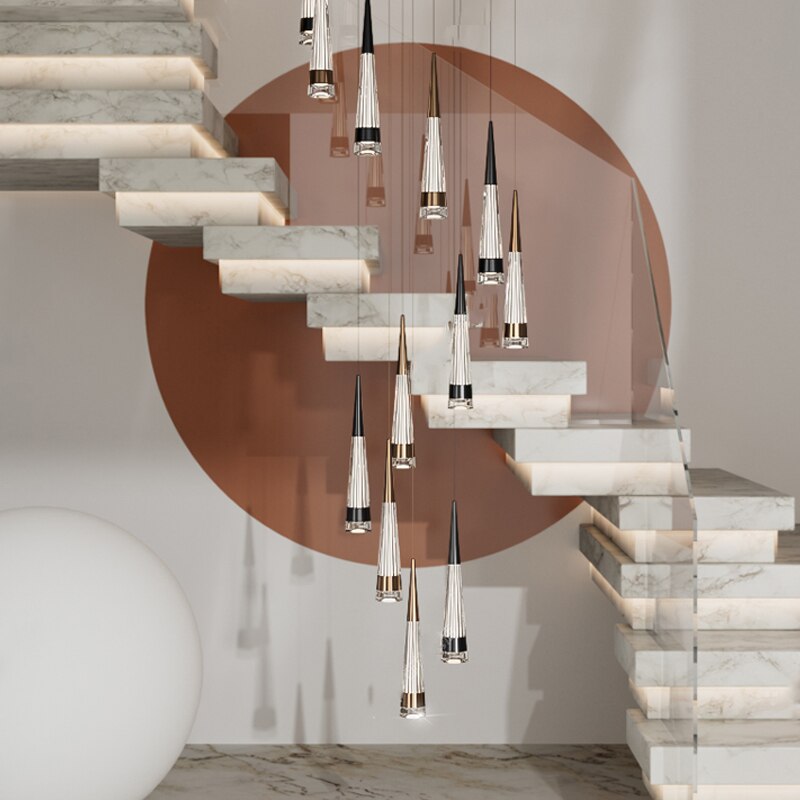 Spiral Cones Staircase Chandelier - Elegant Modern Lighting Fixture for Stairwell, Foyer & Entryway Decor
