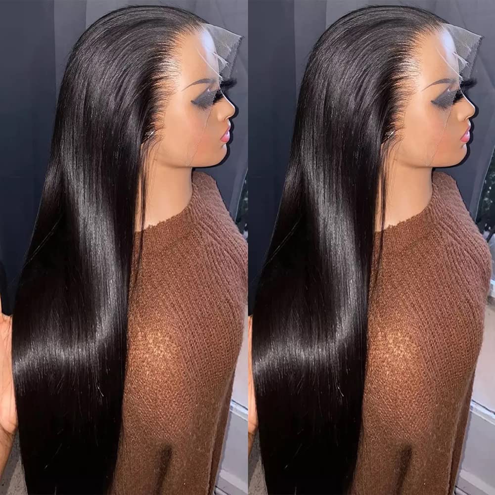 13x4 Straight Lace Front Wigs Human Hair - 180% Density Pre Plucked Brazilian Virgin Hair 26 Inch HD Transparent Lace Wig with Baby Hair & Natural Hairline for Women | Perfect for Daily Wear, Parties & Special Occasions