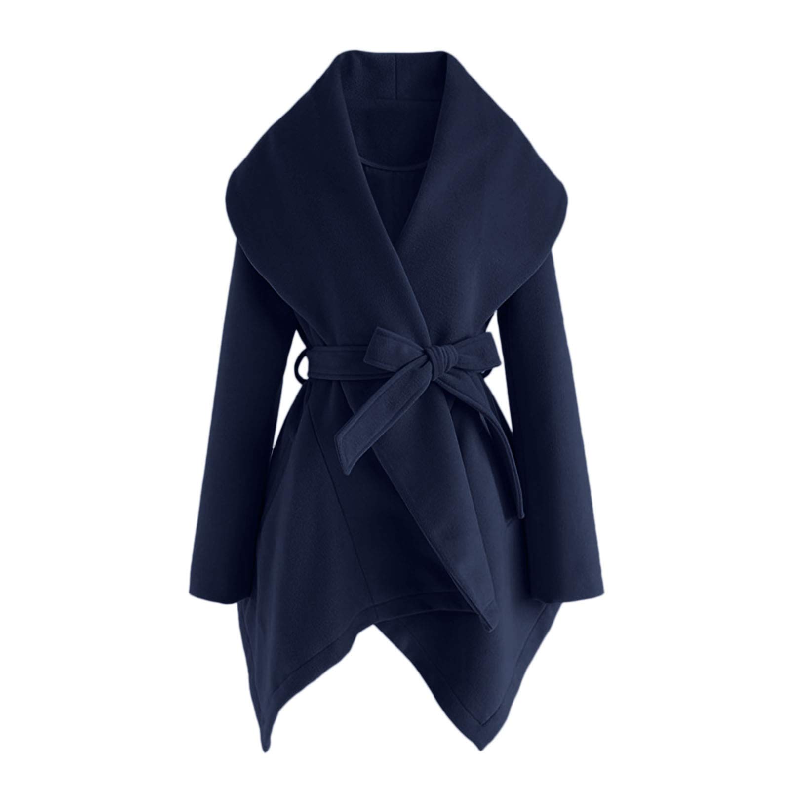 FIRERO Women's Wool Blend Belted Wrap Coat with Turn Down Collar & Asymmetric Hem - Stylish Winter Outerwear for Work, Date Night & Holiday Parties