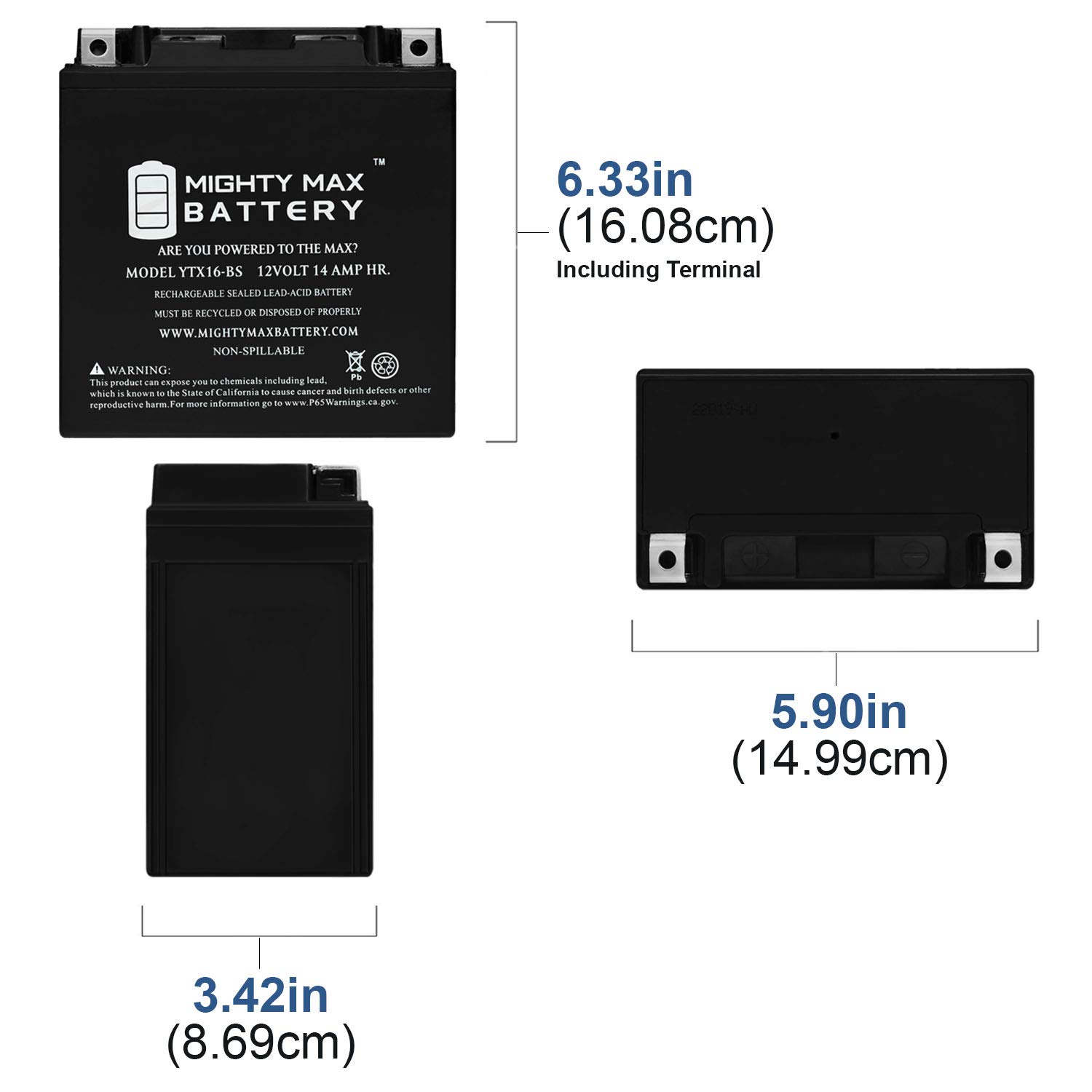 Mighty Max YTX16-BS 12V 4Ah AGM Battery with 12V 4A Charger - Compatible with Motobatt QuadFlex, Powersport Vehicles, ATVs, Motorcycles & More - Perfect for Off-Road Adventures & Outdoor Power Needs