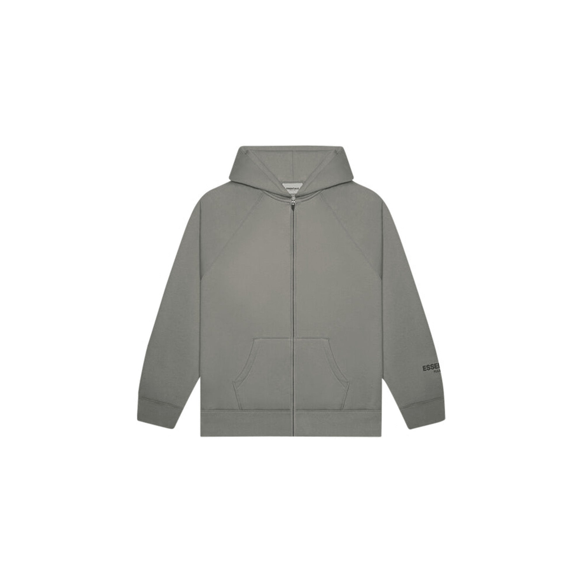 Fear of God Essentials Full Zip Up Hoodie with Applique Logo in Gray Flannel & Charcoal | Men's Streetwear Fashion for Casual Outfits & Layering (2020 Collection)