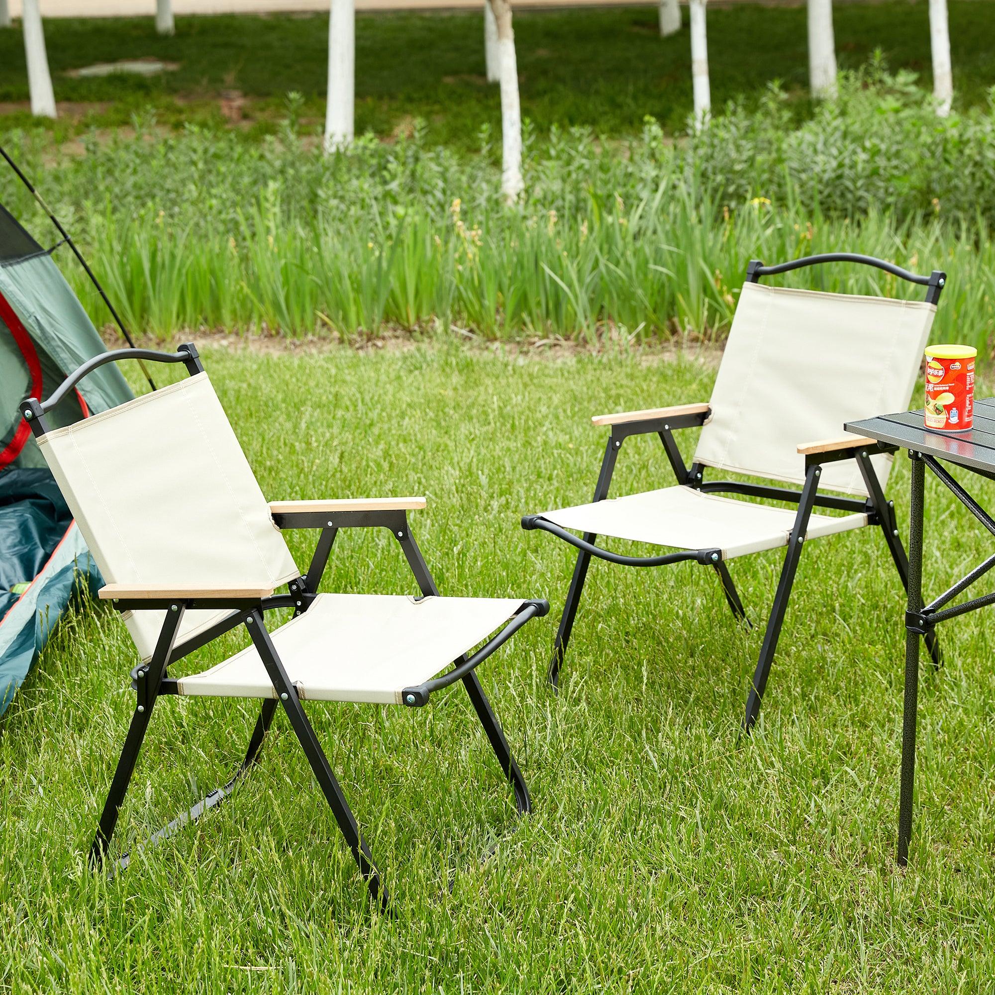 2-Piece Folding Outdoor Chair Set - Portable Camping Chairs for Indoor, Outdoor, Beach, Picnics, Backyard, BBQ, Parties & Patio - Lightweight & Durable Beige Chairs for Relaxing, Travel & Outdoor Adventures
