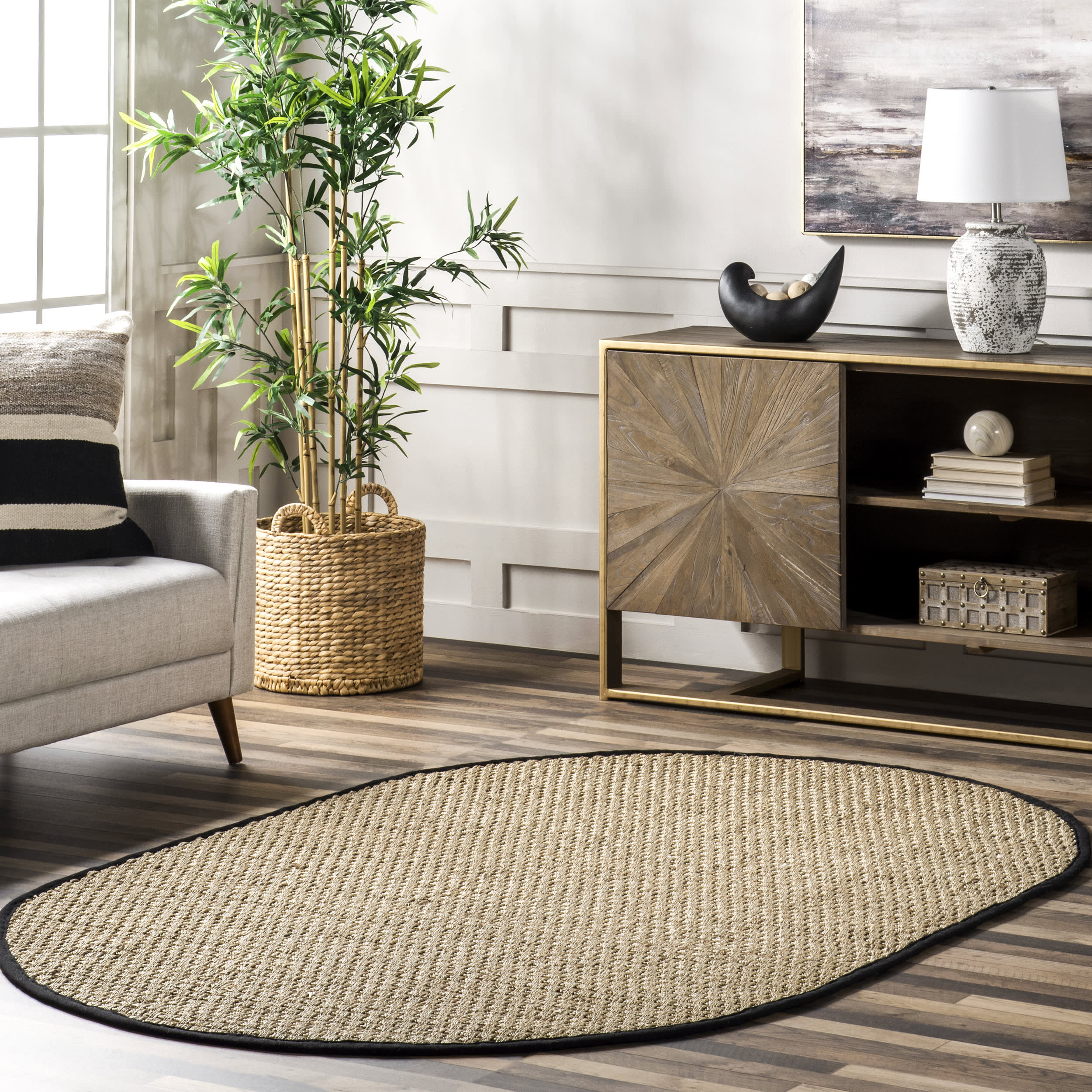 Checker Weave Seagrass Rug - Natural Eco-Friendly Woven Floor Mat for Living Room, Bedroom & Dining Area | Black | Durable & Stylish Home Decor