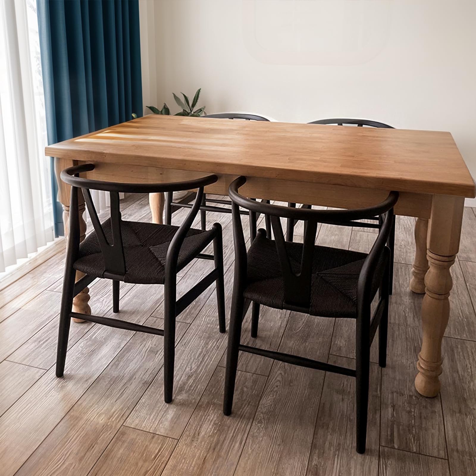 Premium Wishbone Chair - Solid Ash Wood Frame with Woven Seat - Modern Black Dining Chair for Kitchen, Restaurant & Home Decor - Set of 1 (Ash Wood - Black) - Perfect for Farmhouse, Scandinavian & Minimalist Interiors