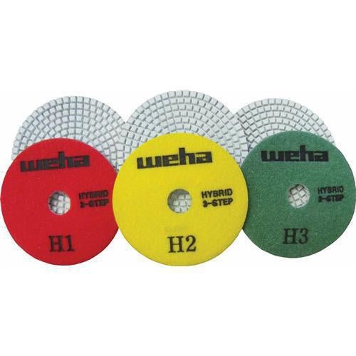 4 Weha 3-Step Hybrid Diamond Polishing Pad Set (3 Pads) - Perfect for Granite, Marble & Concrete Surface Restoration